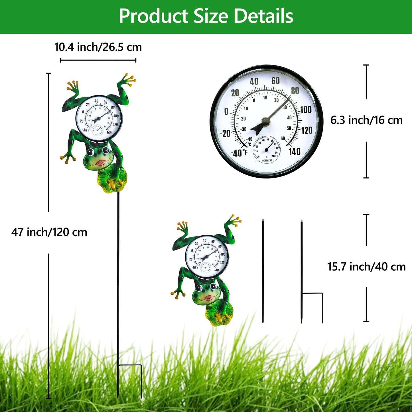 Senflame Outdoor Thermometer for Patio - Frog Garden Stake Thermometer with Decorative Design - 44 inch Outside Temperature Gauge for Yard - Easy to Read, Durable & Weatherproof - Garden Decor