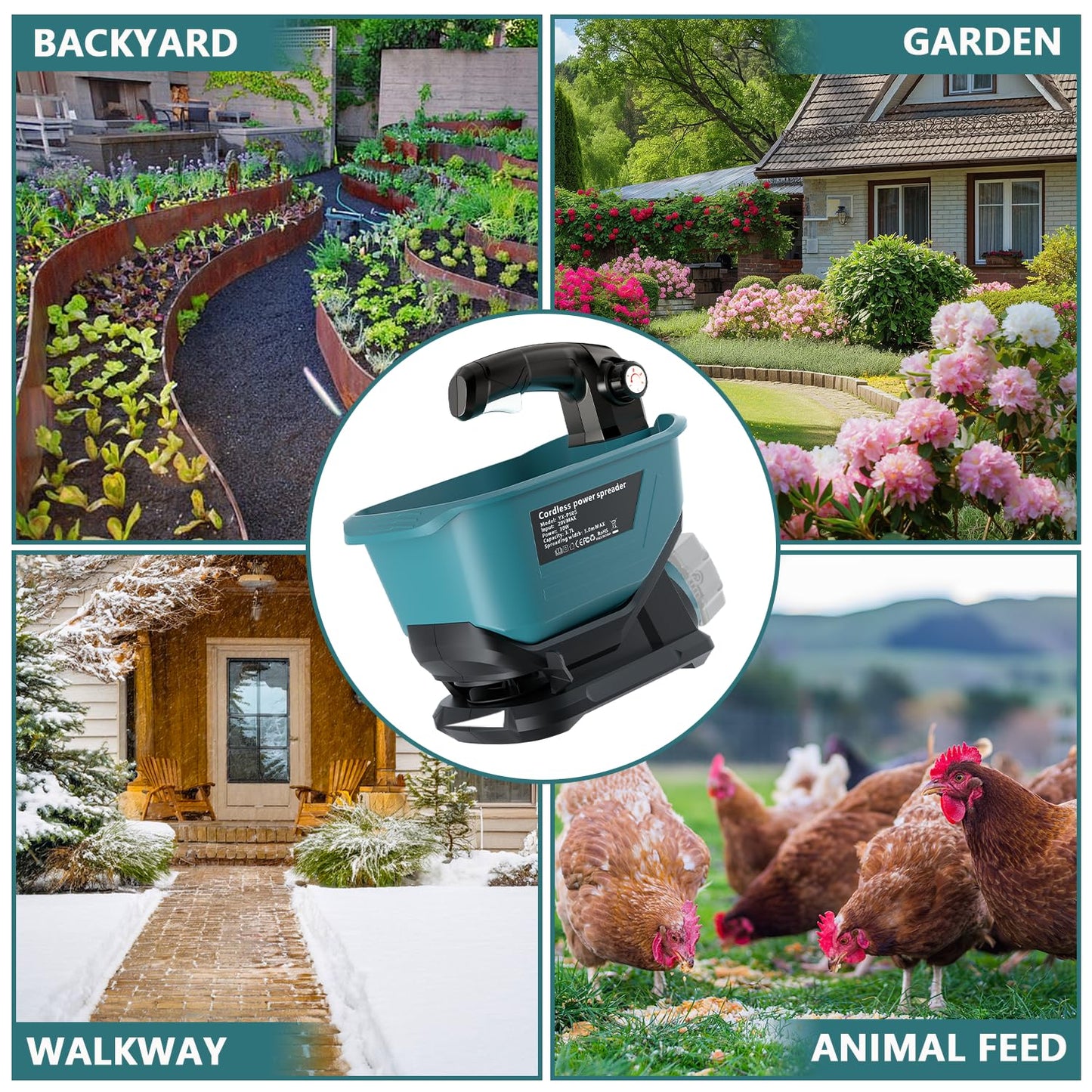 Byutrcfuy Electric Grass Seed Spreader for Makita 18V Battery, Handheld Fertilizer Spreader for Lawn, Portable Granule Spreader for Seed, Feed, Weed, and Salt (Tool Only)
