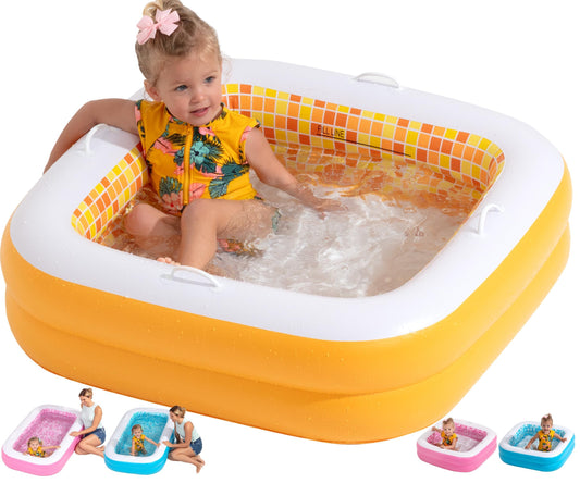 3-in-1 Inflatable Baby Pool, Bathtub & Ball Pit for Toddlers 1-3, Patented Safety Secure Grip Handles, Soft Floor & Drain - Summer Water Toys, First Birthday Gifts, Kiddie Pool for Ages 1 2 3, 34"x10"