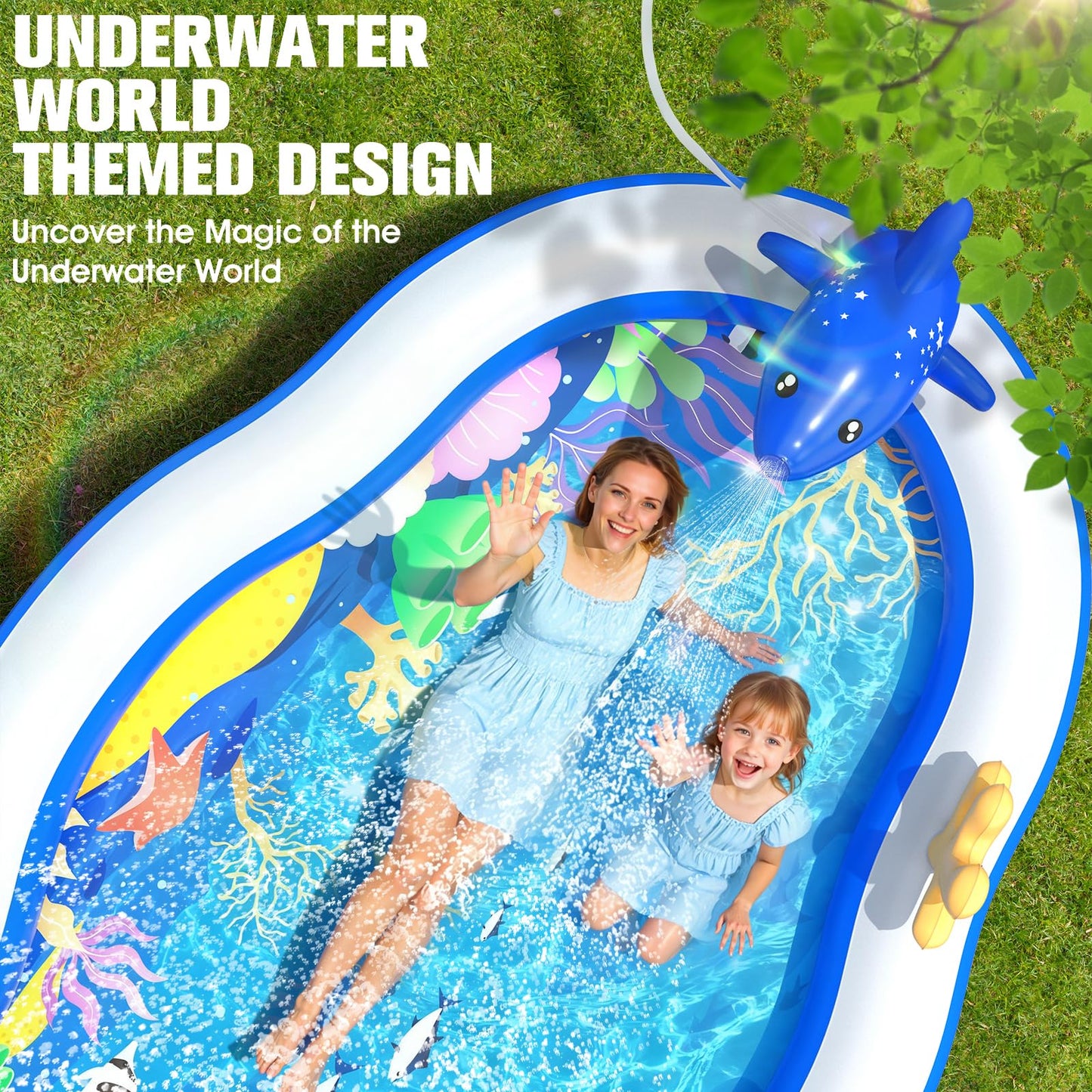 StarOcean 2026 Large Inflatable Play Center,Kiddie Pool with Water Slide&Sprinkler,120''x70"x50''Inflatable Toddler Pool with Slide,BlowUp Water Play for Toldder,Inflatable Water Park for Kid Backyard