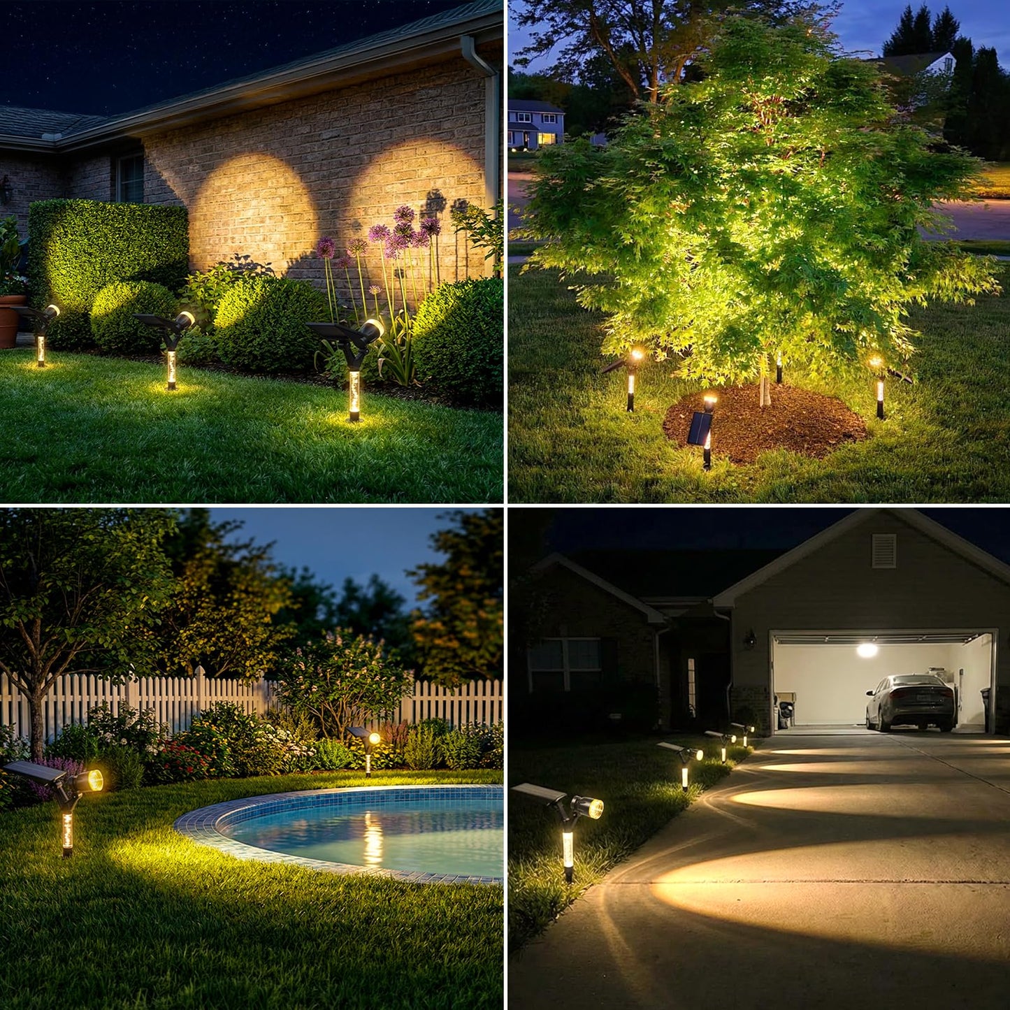 Gorrzai Solar Lights Outdoor Waterproof Spot Lights, 4 Pack Solar Powered Garden Spotlights for Outside Yard Pathway House Landscape Lighting, Auto On/Off, 3000K Warm White