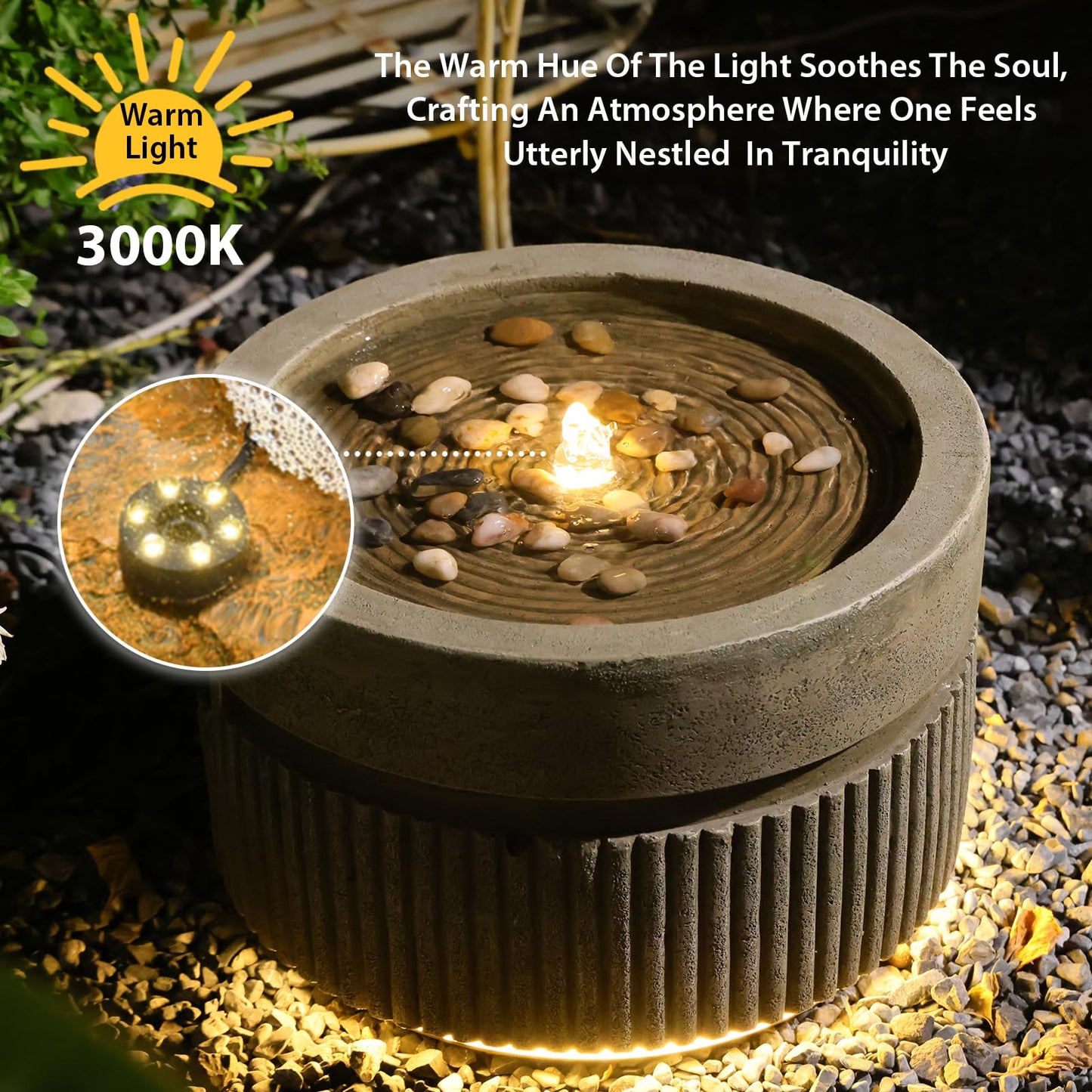 Sunlinua Small Modern Outdoor Water Fountain with Led Lights Tiered Cascading Waterfall Feature with Quiet Pump Floor Water Fountain for Patio Garden Backyard Decking Home and Indoor Décor Brown