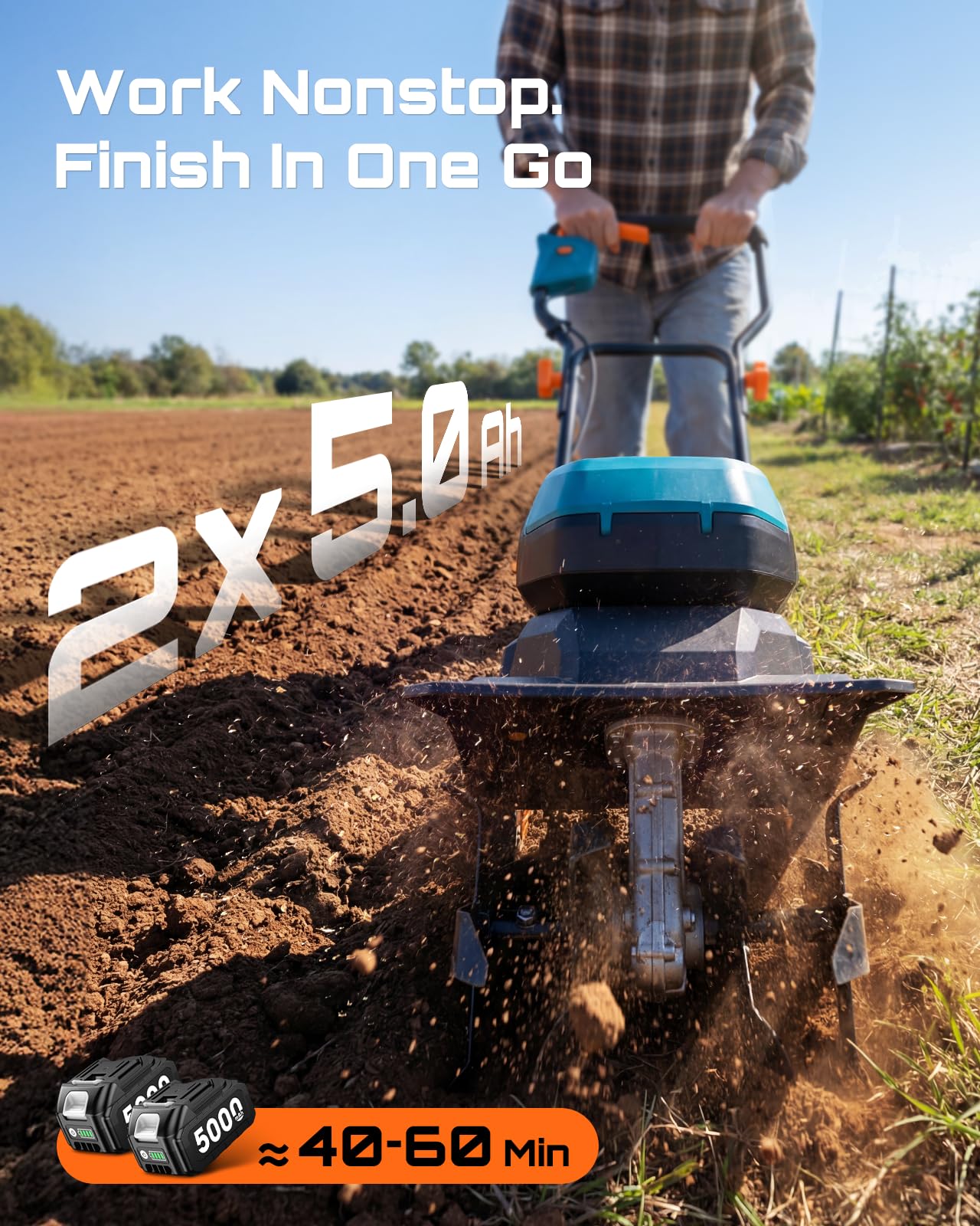 Seesii 40V Cordless Tiller for Gardening, 12" Electric Garden Tiller Cultivator with 2×5.0Ah Batteries & Charger, 8" Depth, Adjustable Handle & Wheel, Heavy Duty Rototiller for Lawn &Soil Cultivation