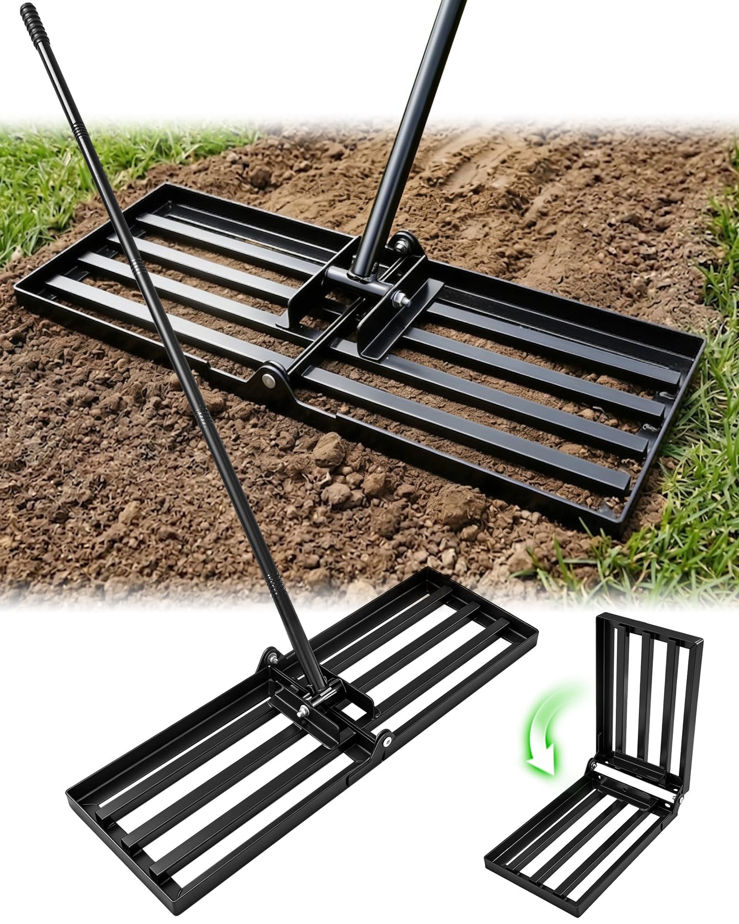 Sakerplus Lawn Leveling Rake 30 Inch, Landscaping Lawn Leveler, Heavy-Duty Yard Leveling Rake for Soil, Sand, Compost & Fertilizer, Fixed Handle Ground Leveler for Yard