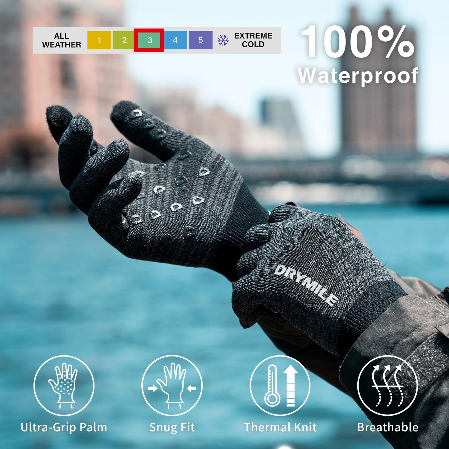 DRYMILE HYLA Waterproof Dexterity Gloves – All-Weather Wool Blend Gloves for Men & Women – Touchscreen & Non-Slip Grip – Hiking, Cycling, Fishing, Hunting & Work.- L, Heather Grey