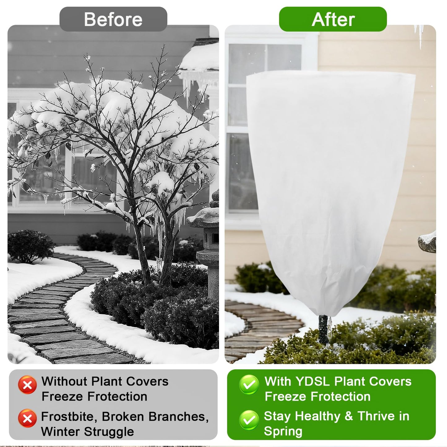 YDSL 3 Pack Plant Covers Freeze Protection, 48"×72" 1.77oz/yd² Plant Frost Covers for Outdoor Plants Shrub Potted Plants Use, Winter Cloth Plant Tree Cover with Drawstring for Cold Weather