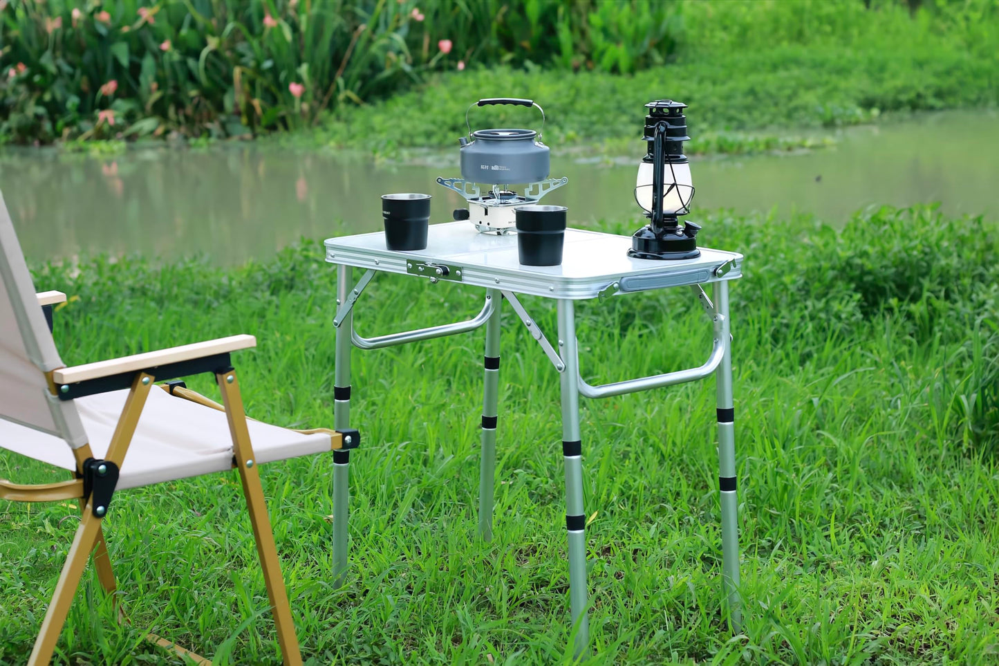 YihuiKo Folding Camping Table with Adjustable Height, 23.6" x 15.8" Portable Lightweight Tables with Aluminum Legs for Outdoor Camp, Picnic, Beach, Backyard, Tailgate Cooking, 3 Heights