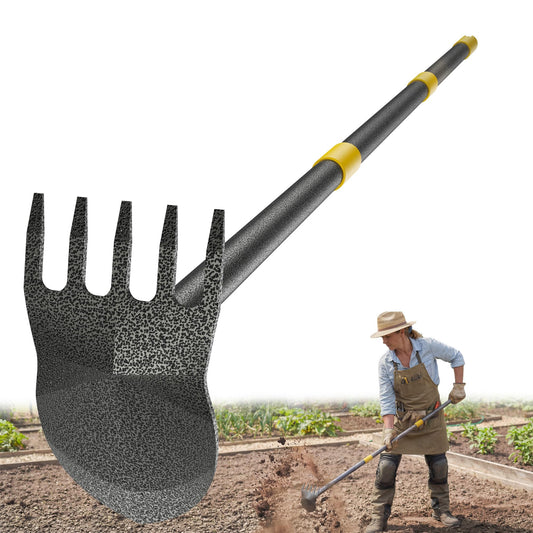 Hoe Garden Tool Heavy Duty Long Handle Manual Weeder Puller Tool for Weeding Loosening Soil 2 in 1 Garden Hoe Adjustable 31-46 Inch Steel Shaft for Gardening Yard Lawn Patio