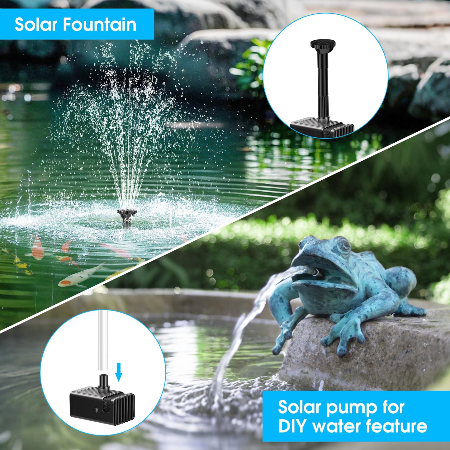 Biling 6.5W Solar Fountain for Bird Bath, Solar Water Pump with Multiple Nozzles, Solar Water Feature for Garden Yard Small Fish Pond, Attracts Birds with Flowing Water