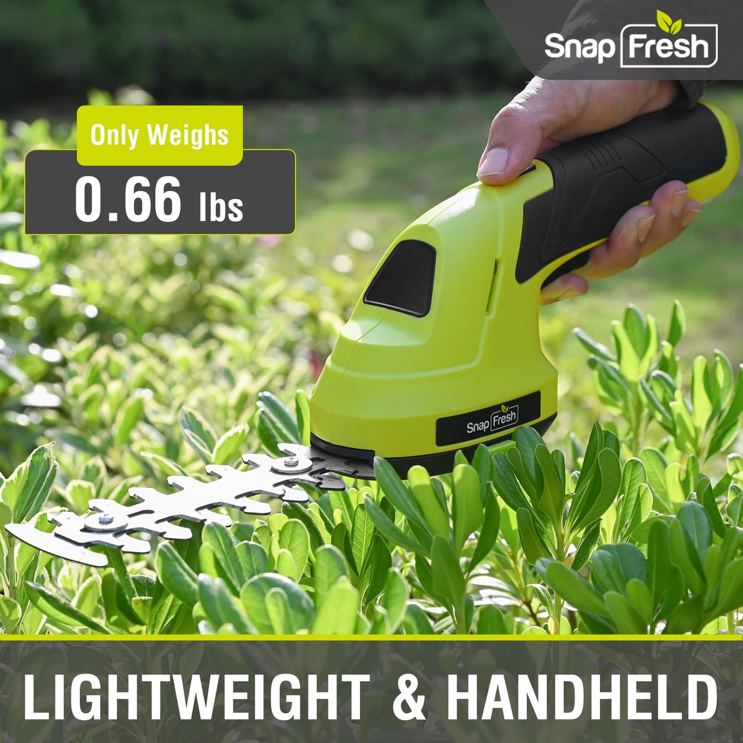 SnapFresh Cordless Grass Shears & Hedge Trimmer, 2-in-1 Handheld Electric Lightweight Hedge & Shrub Trimmer with Battery for Garden Yard Lawn, 2.0Ah Battery & USB-C Charging Cable Included