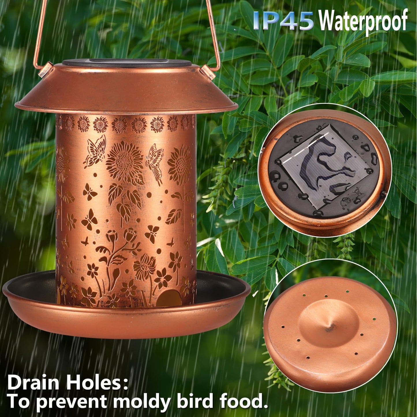 Sunflower Solar Bird Feeder for Outdoors Hanging Solar Lanterns Waterproof Metal Wild Bird Feeders Garden Outside Yard Decor Christmas Birthday Gifts for Women Mom (Butterfly