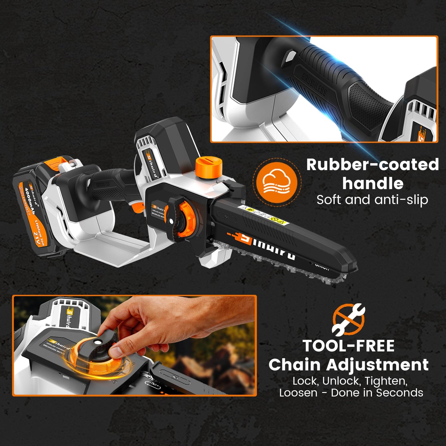 Sihuird Mini Chainsaw Cordless, 8 Inch Electric Chainsaw with 2 x 4.0Ah Battery, Manganese Steel Chain & Automatic Oiler, for Tree Trimming Wood Cutting, Best Gifts for Father, Dad, Husband -SL9102