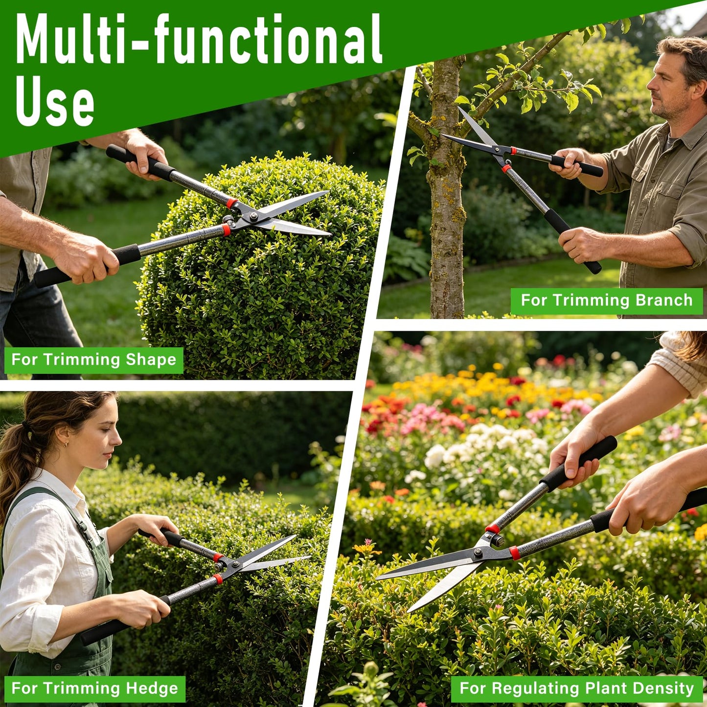 31 inch Hedge Shears Clippers - Self-Sharpening High Carbon Steel Blades, 15" Wide-Cut for Faster Trimming, Long Reach & Ergonomic Grip for Effortless Cutting Trimming of Hedges, Shrubs, Bushes