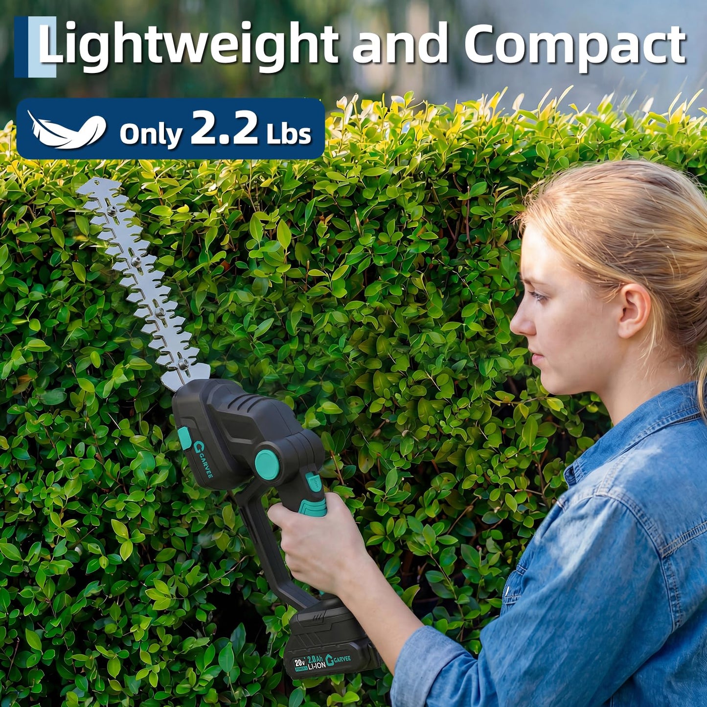 Garvee Cordless Hedge Trimmer with Battery - Grass Shear & Shrubbery Trimmer - 2 in 1 Handheld 20V Electric Grass Trimmer Hedge Shears Grass Cutter with 2 * 2.0Ah Batteries & Charge Base