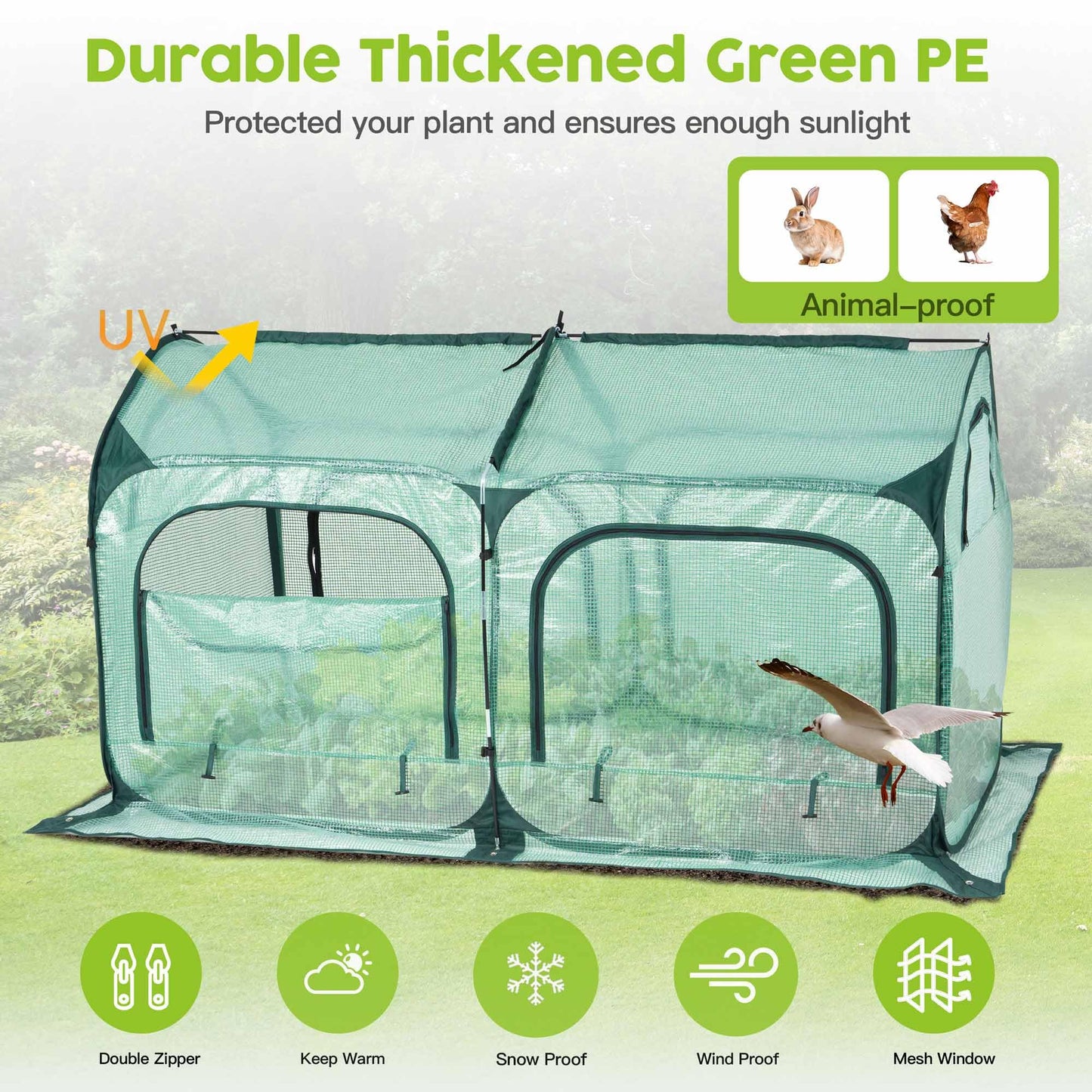 Pop up Greenhouse Tent Cover Tunnel Plant House,Large Gardening Flower Sunshine Room with Mesh Windows,Backyard PE Cover for Cold Frost Protector with Stakes and Rope Guys (Large Size)
