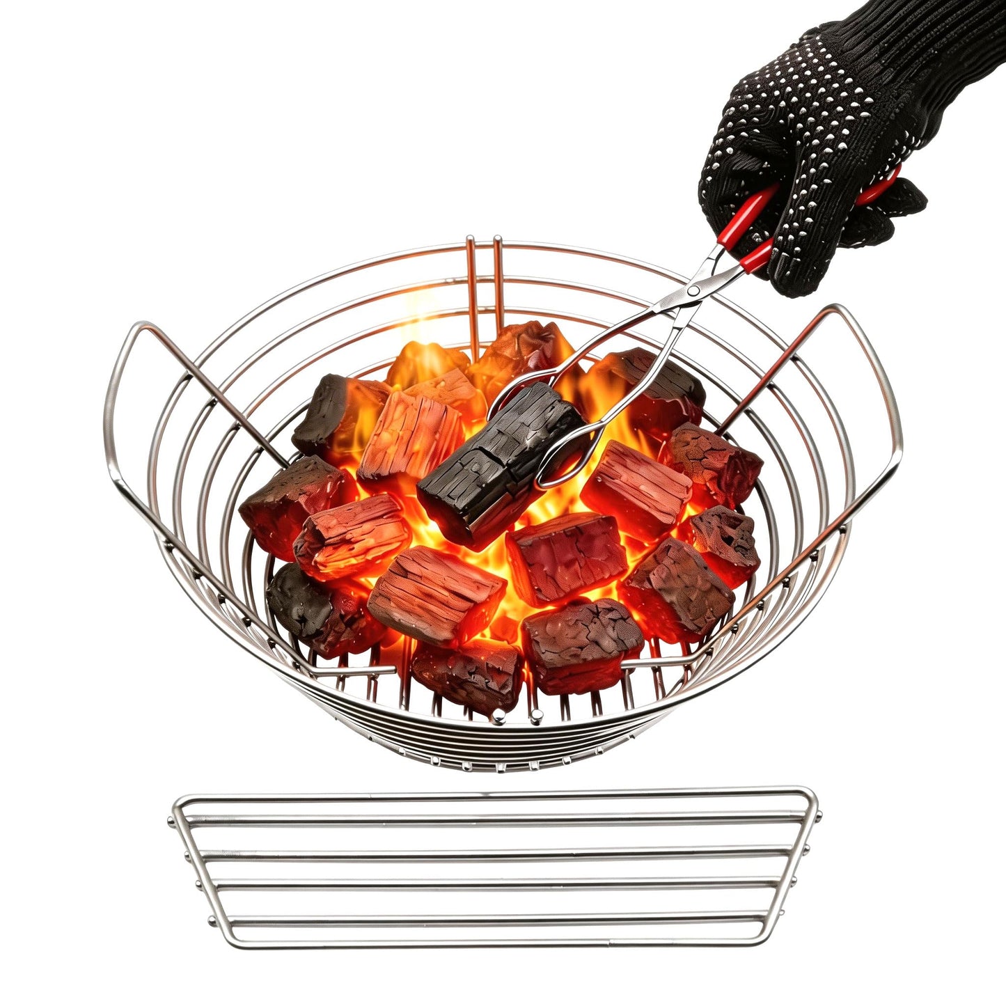 MGSJ Craft Charcoal Ash Basket, Stainless Steel Charcoal Basket with Divider, Fits Large Big Green Egg Grill, Kamado Joe Classic and Other Similar Grills, Kamado Joe Accessories for Men