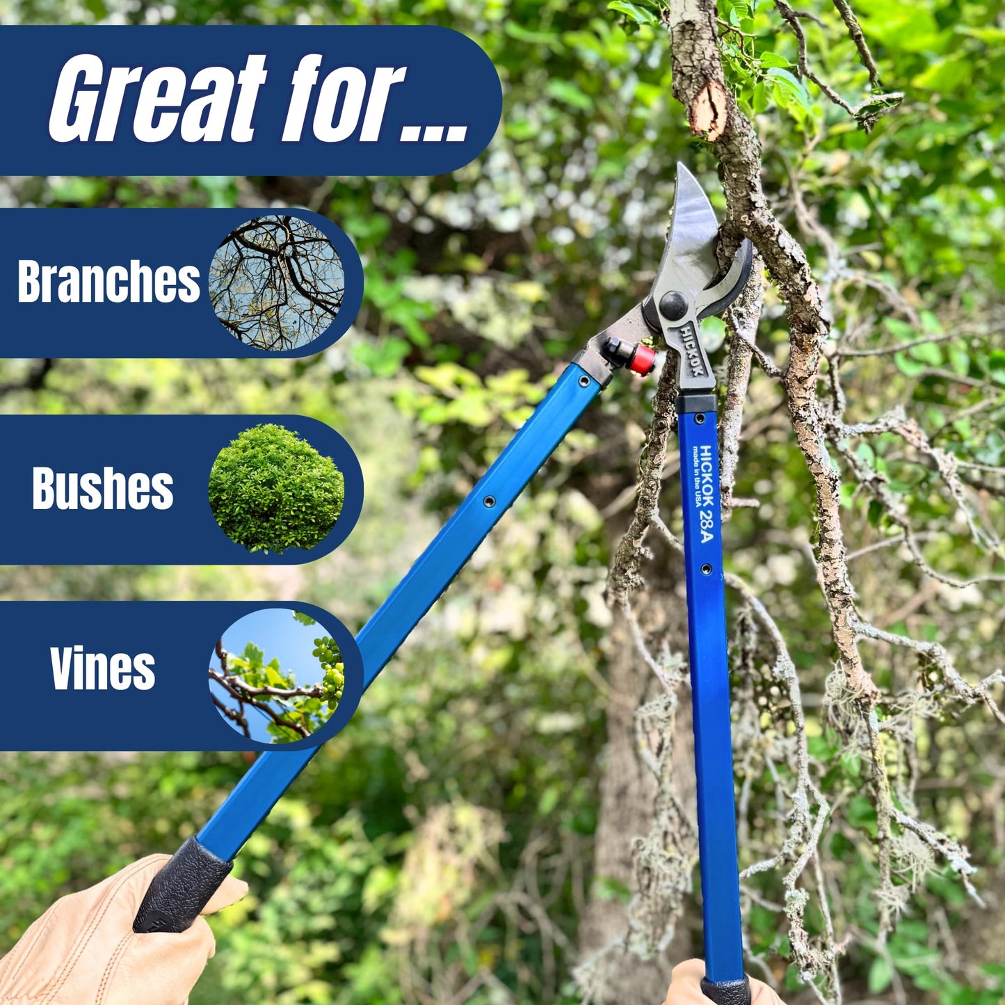 Hickok Heavy Duty Loppers for Tree Trimming – 28" Branch Cutter & Pruning Shears with Long Handle | Lightweight Aluminum Tree Trimmer | Professional-Grade Pruner Made in USA