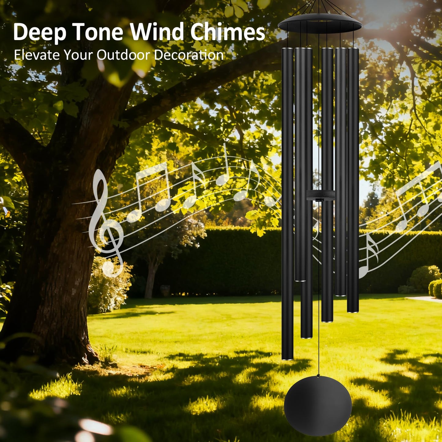 54" Large Wind Chimes for Outside Deep Tone - Gift Box Packaged, Soothing Windchimes Outdoors with 6 Thickened Aluminum Tubes for Garden Decor, Gifts for Mother's Day, Friends and Loved Ones (Black)