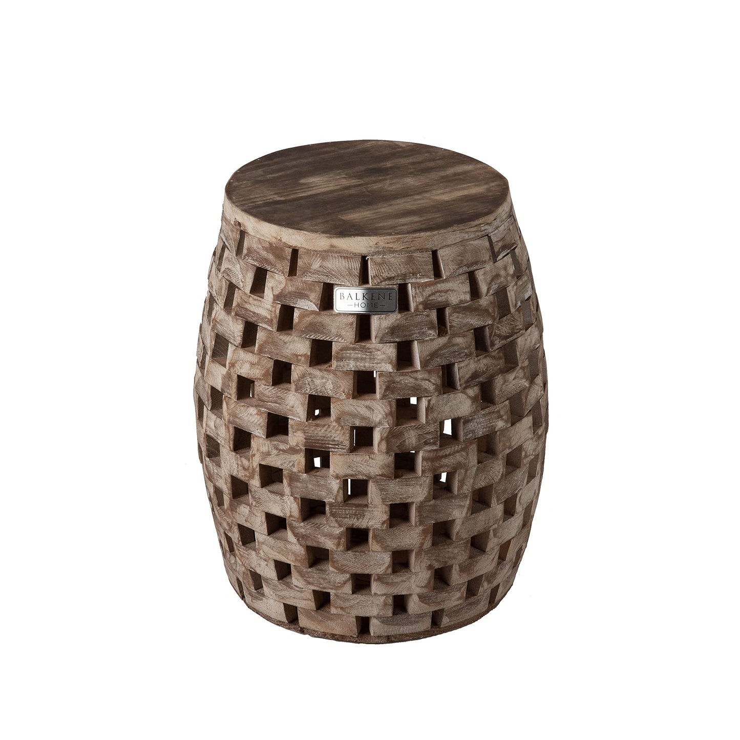 Balkene Home 62419 Maya Oval Rustic Garden Stool Wood Outdoor Seating & End Table Portable Adaptable Outdoor Furniture - Seasoned Patina Finish