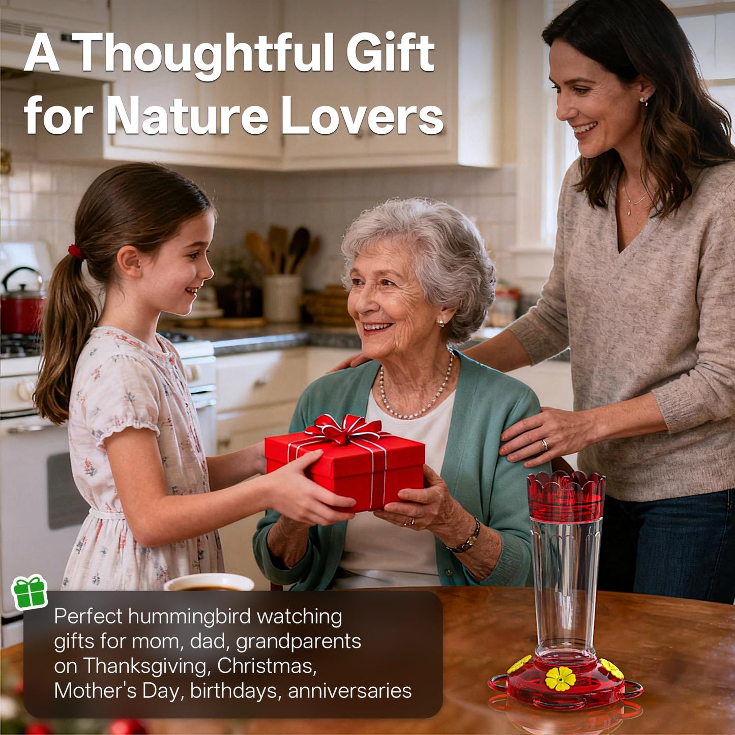 TOP XIAN Plastic Hummingbird Feeder, 2-Pack 14 OZ Ant & Bee Proof Hummingbird Feeders for Outdoors Hanging, Leak-Proof Nectar Feeders with 4 Feeding Ports and Perches, Gifts for Mom, Birdlovers