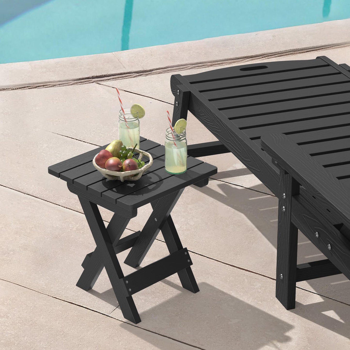LUE BONA Small Outdoor Folding Side Table, HDPS Outside End Table for Patio, Porch, Deck, Pool, 14 Inch Height, Black