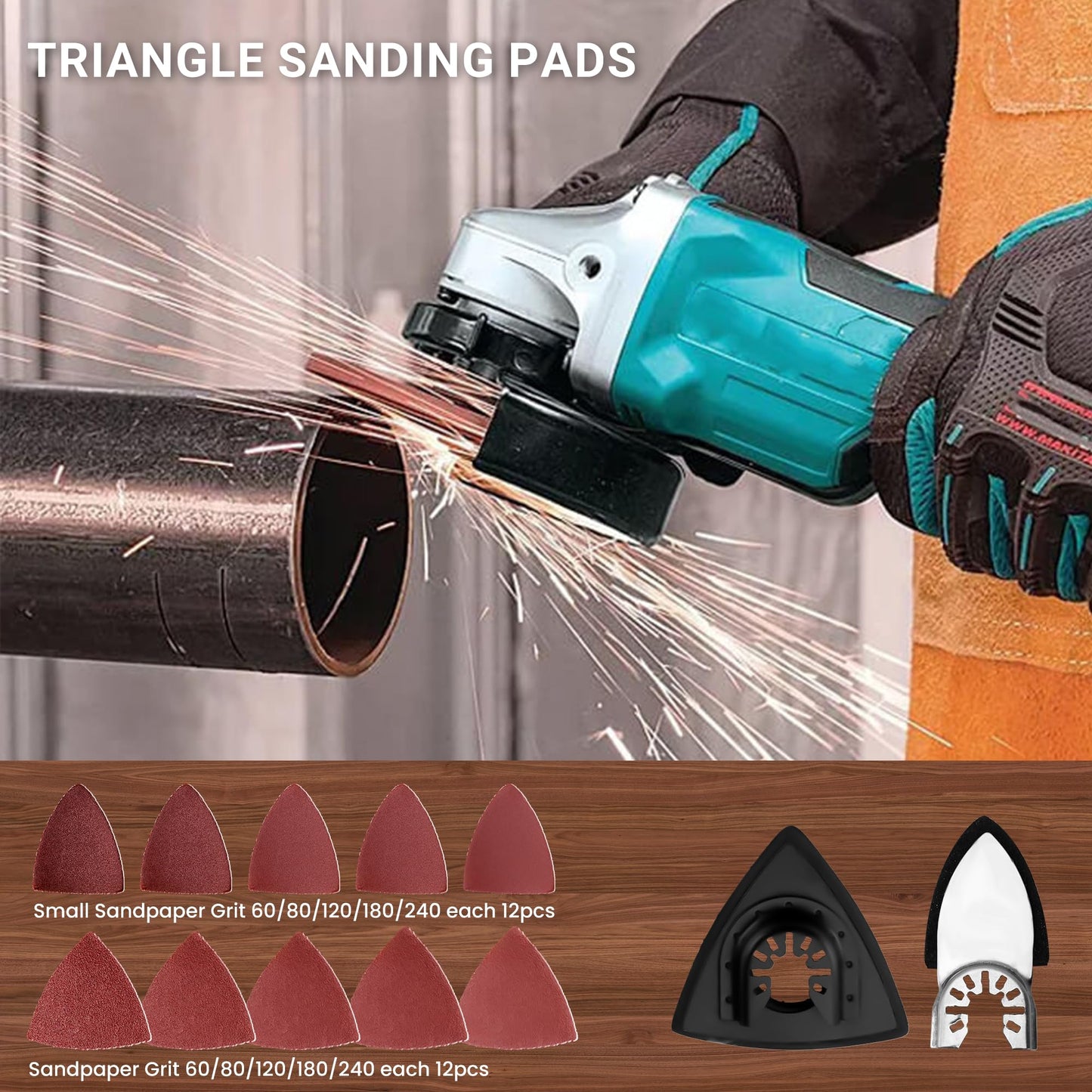PETOX 159 PCS Oscillating Saw Blades with Sandpaper, Universal Titanium Multitool Blades for Wood/Plastics/Metal, Quick Release Multi Tool Kits Compatible with Dewalt, Ridgid, Ryobi, Rockwell