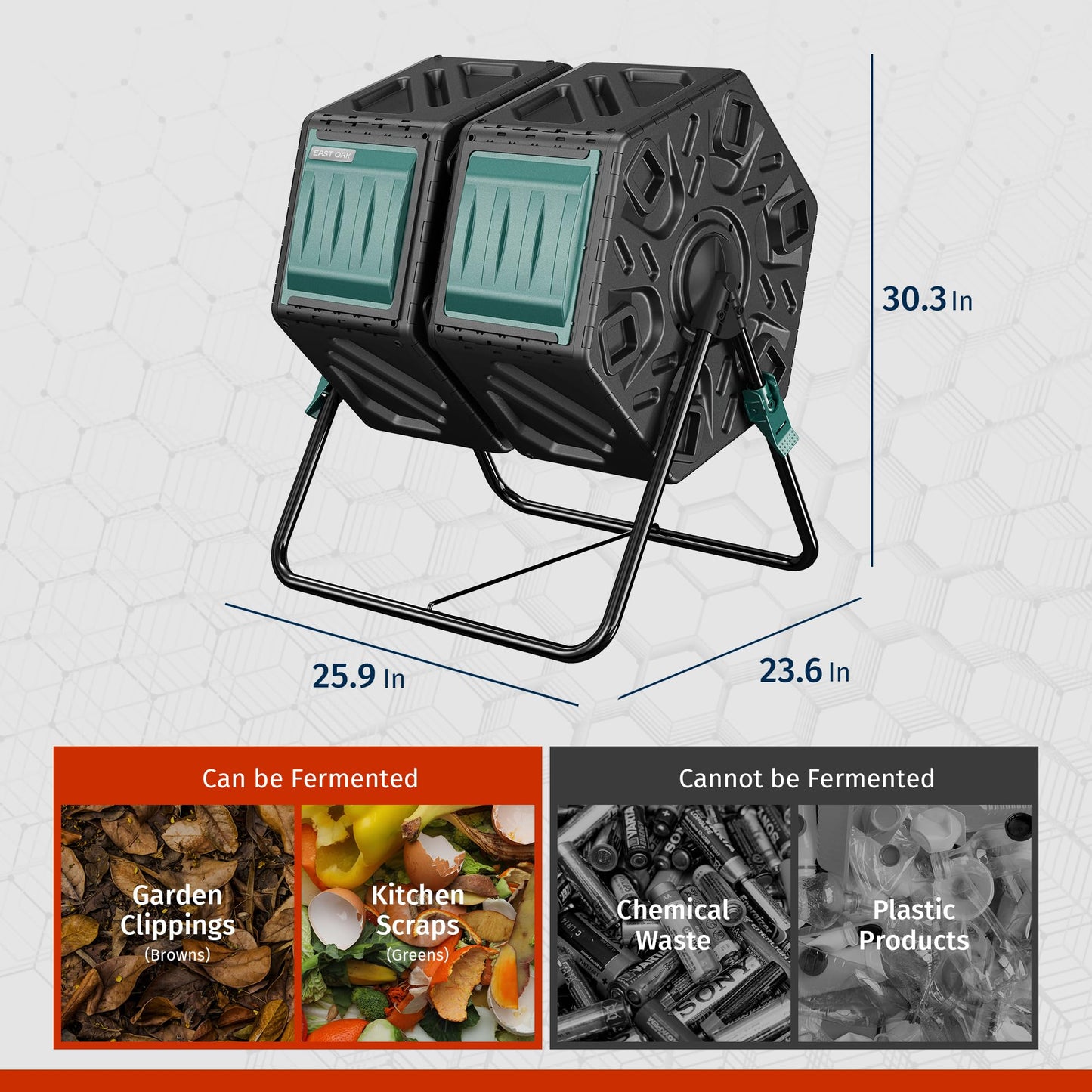 East Oak Dual Chamber Outdoor Compost Tumbler, 2 × 18.5 Gallon Compost Bin, Rotating Composter with Aeration and Locking System for Garden, Kitchen, Yard