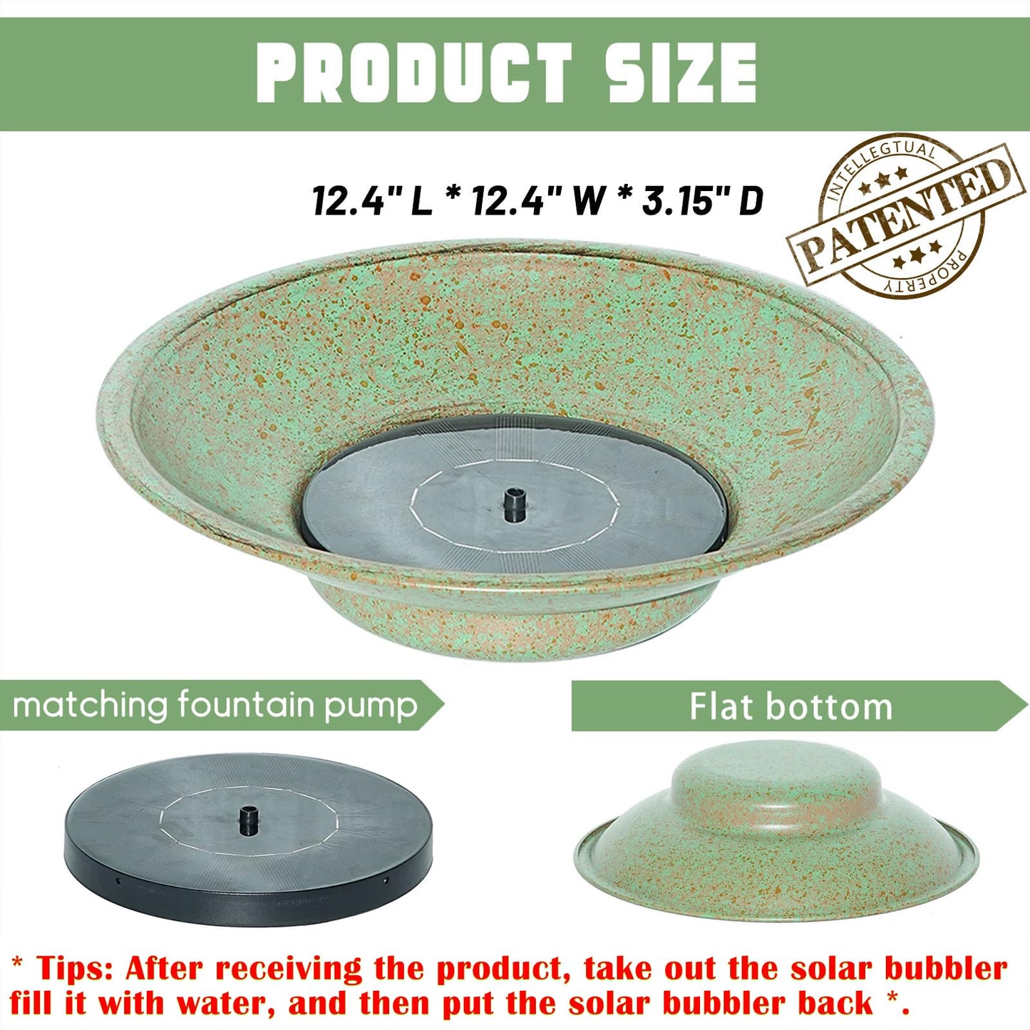 HOUYANG Solar Fountain Bird Bath, Metal Bird Bath Bubbler, Outdoor Bird Bath Bowl, for Outdoors Garden Patio Decor.