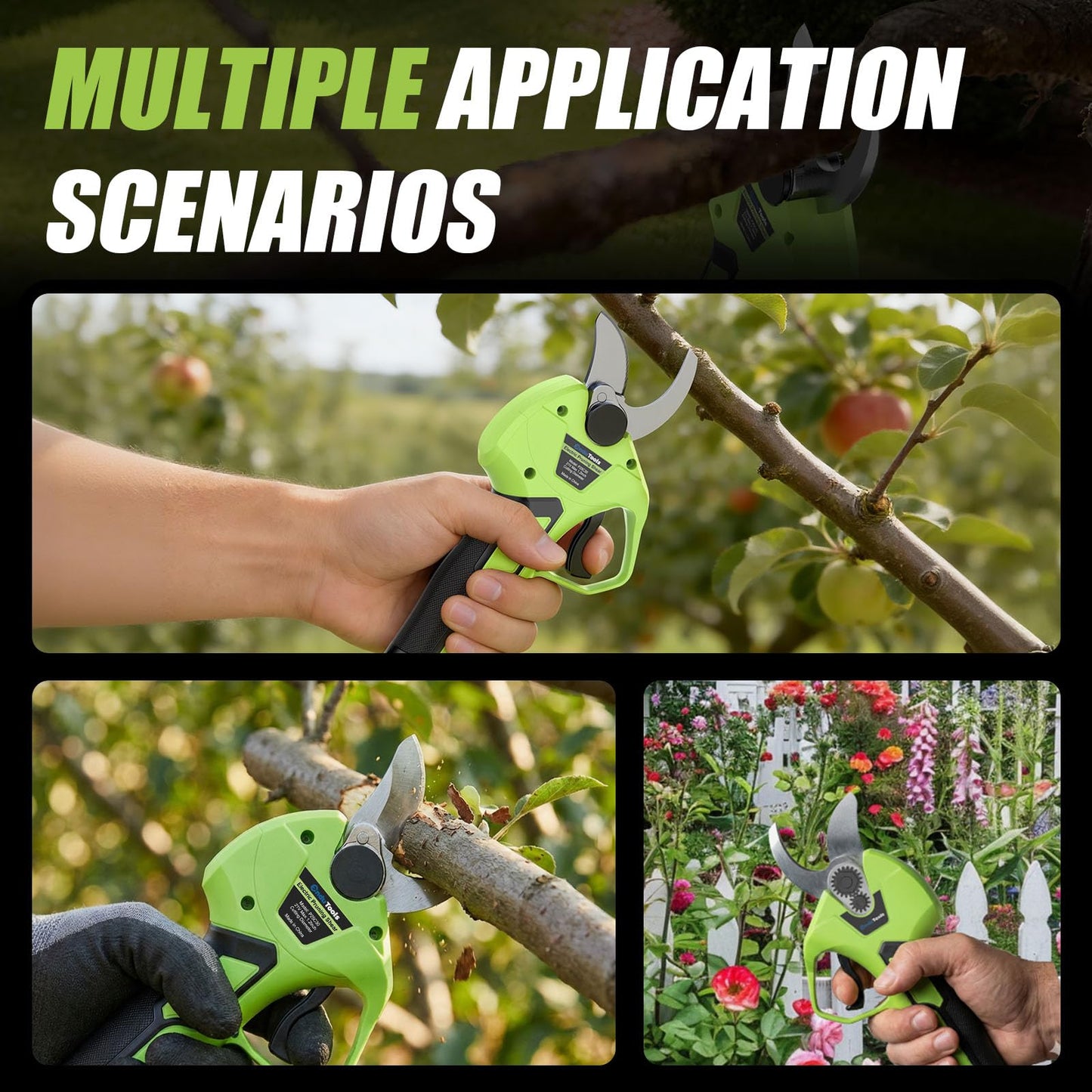 Electric Pruning Shears, Battery Powered Cordless Pruner Branch Cutter for Gardening Tree Pruning with 2×4.0Ah Batteries, Brushless Motor, SK5 Replacement Blade, 0.8-1.2 inch Cutting Diameter