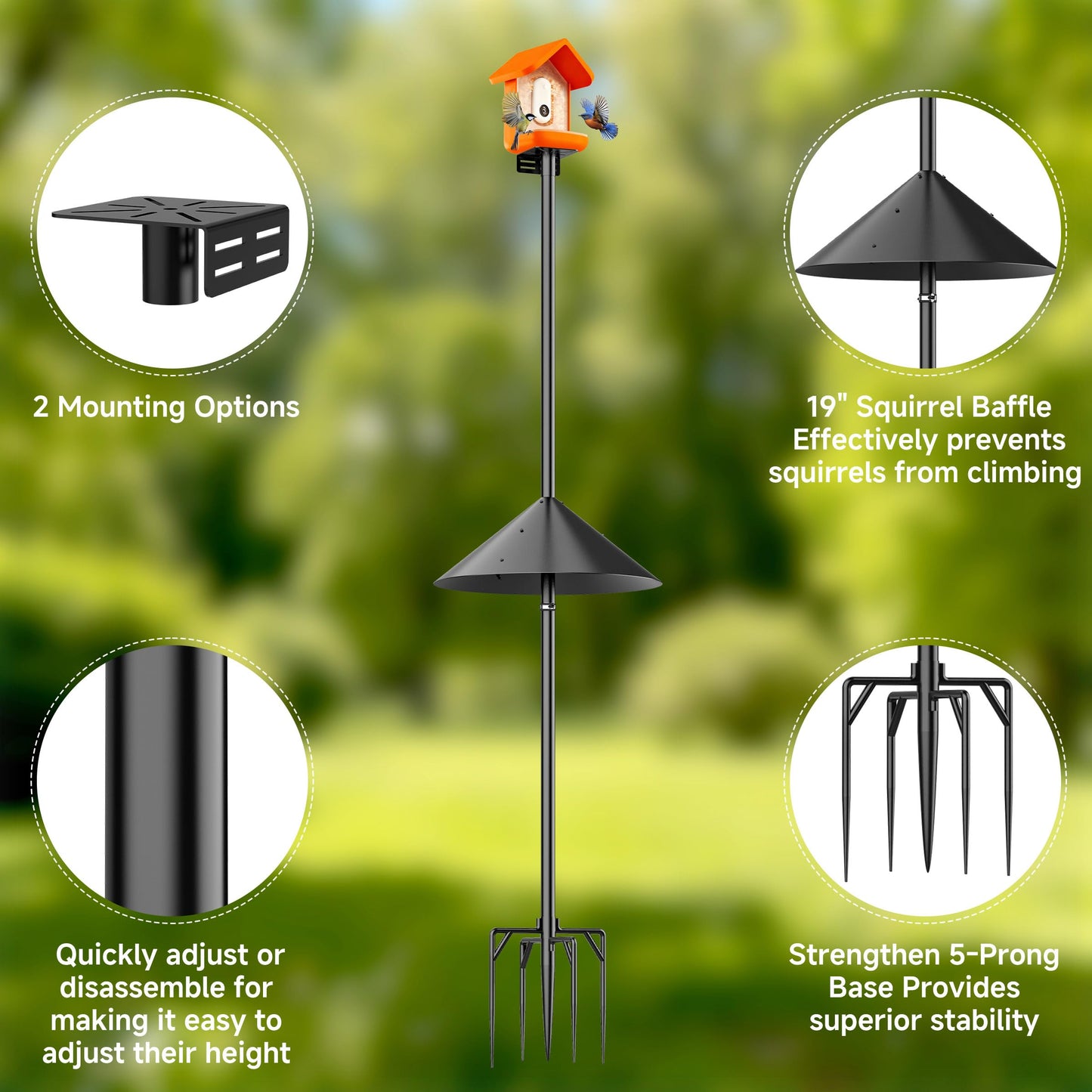 Uoveya Smart Bird Feeder Pole Stand with Proof Squirrel Baffle - Dia 1 Inch Bird House Pole 79", Feeding Station for Outdoors Heavy Duty, Compatible Post Mount