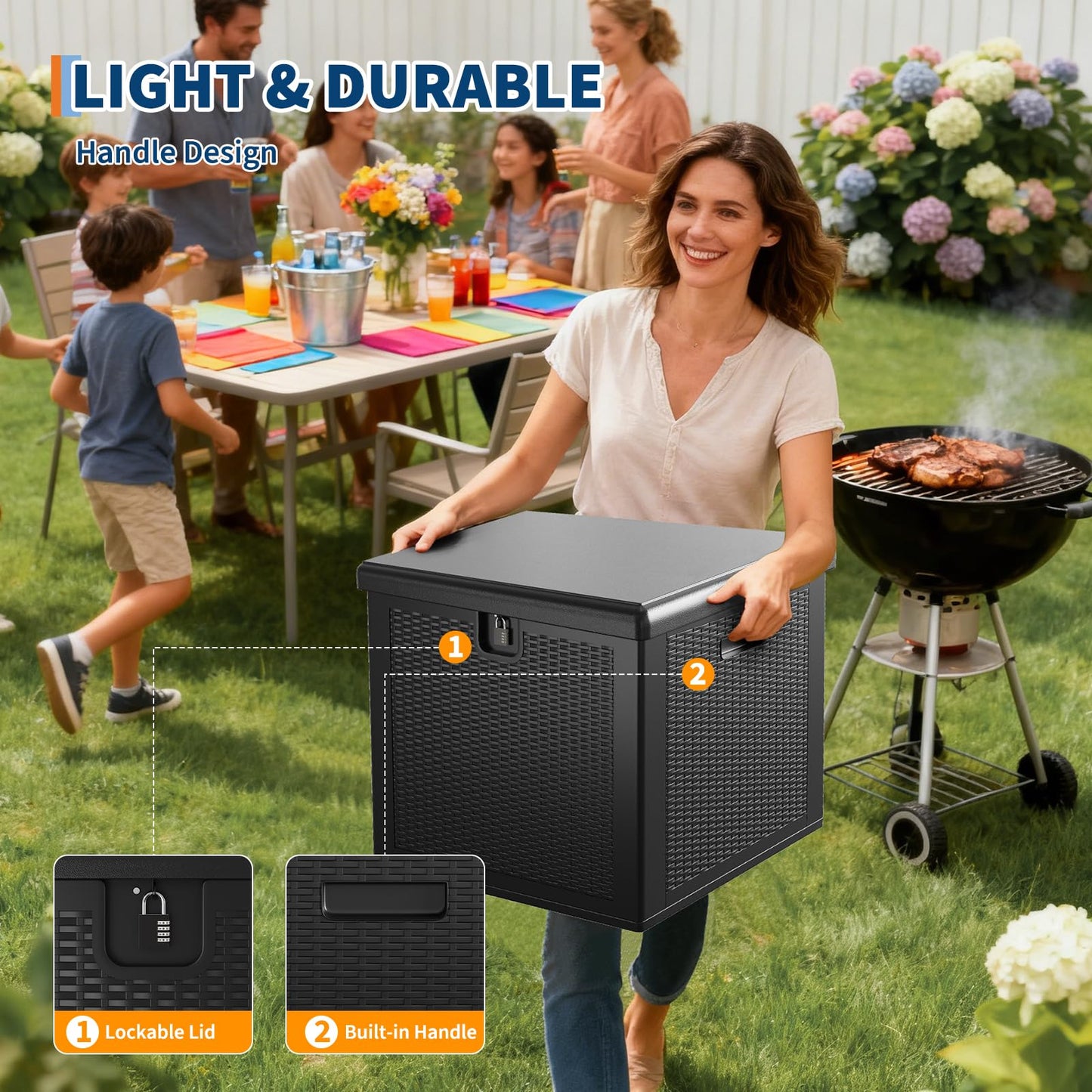 Garvee 80 gal Outdoor Storage Box, Large Waterproof Resin Deck Box Indoor Outdoor Use, Lockable UV Resistant Storage Bin for Patio, Garden, Cushions, Tools, Equipment, Black