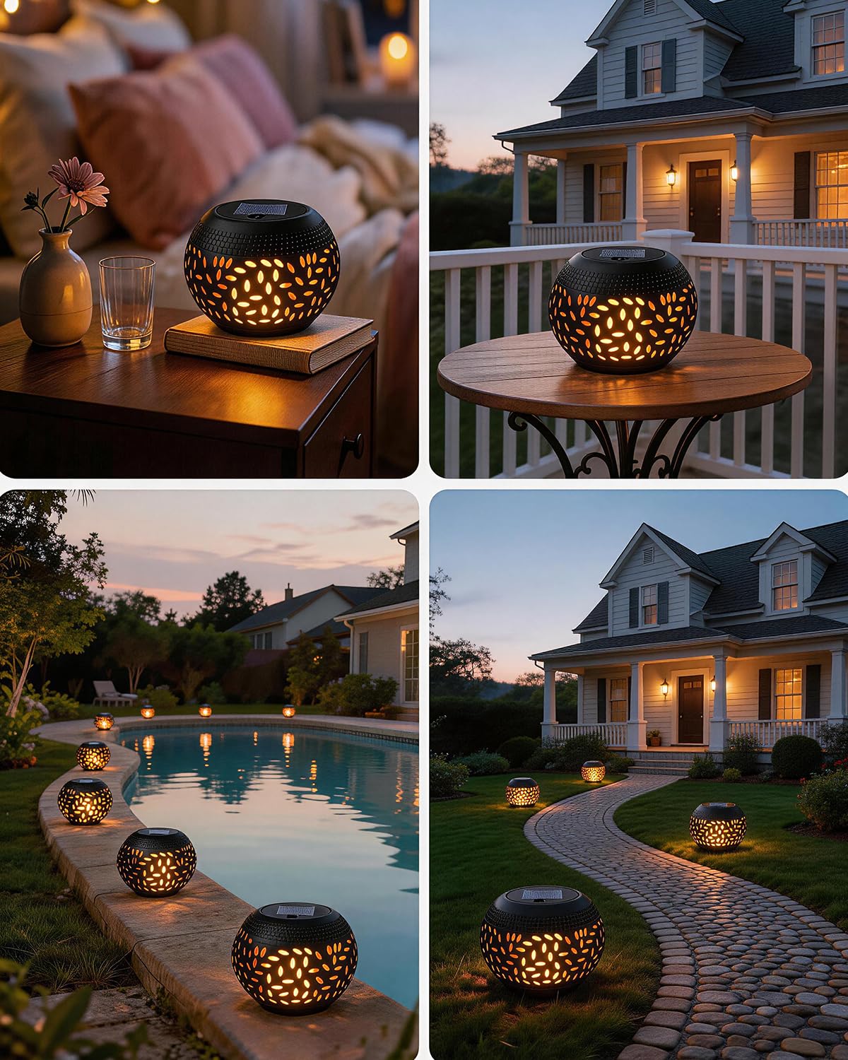 Solar Table Lights Outdoor Waterproof - Dancing Flickering Flame Lamp Black Metal Tabletop Light Solar Powered Decorative Lighting Lantern for Desk Bedroom Patio Garden Pathway Yard 1 Pack