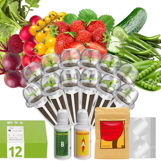 inbloom 12-Pod Fruit Seed Pod Kit for AeroGarden, iDOO, Ahopegarden Hydroponic Growing System, Included Strawberry, Cucumber, Green Pepper, Golden Tomato, Radish, Dwarf Pea, Beet, 400+ Seeds