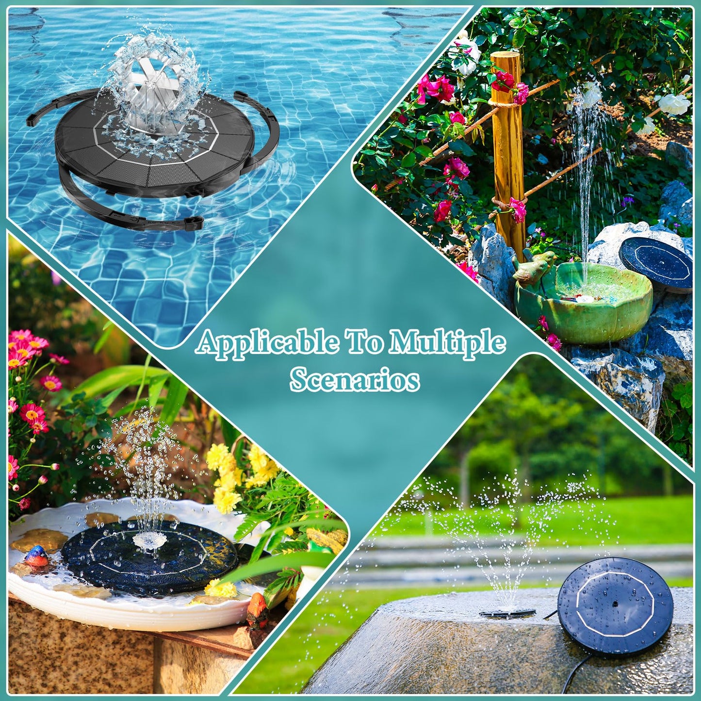 AISITIN 3.5W Solar Fountain Pump Upgraded 2026, DIY Solar Bird Bath Fountain Kit & Built-in 1200mAh Battery & Windmill 9 Nozzles & 3 Fixed Bracket for Bird Bath, Garden, Pond, Courtyard and Outdoor
