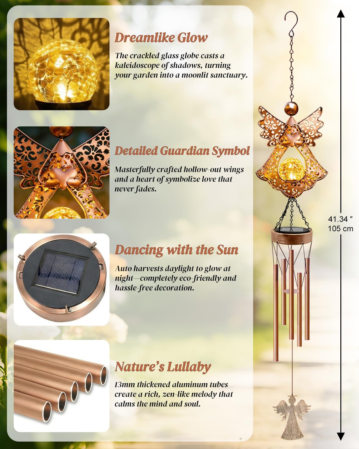 Supdeco Solar Angel Wind Chimes for Outside: Melodious Mother's Day Birthday Gifts for Mom Women Grandma Her Wife - Weatherproof Metal Outdoor Decor Easy Hanging for Garden Patio Tree Window Memorial