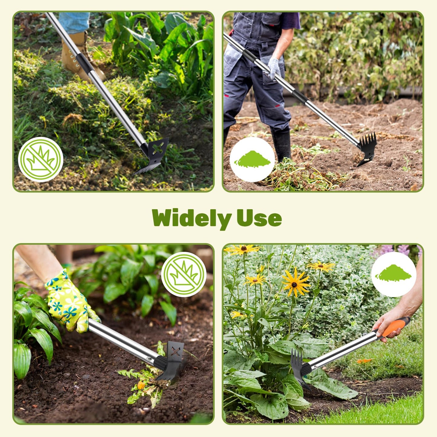 60" Weed Puller Tool with Long Handle and 17" Weeding Tools Gardening Set, Dual Side Hand Weed Rake and Hoe Garden Weeder, Uprooting Weed Pulling Remover Tool for Yard, Patio, Lawn and Garden Planting