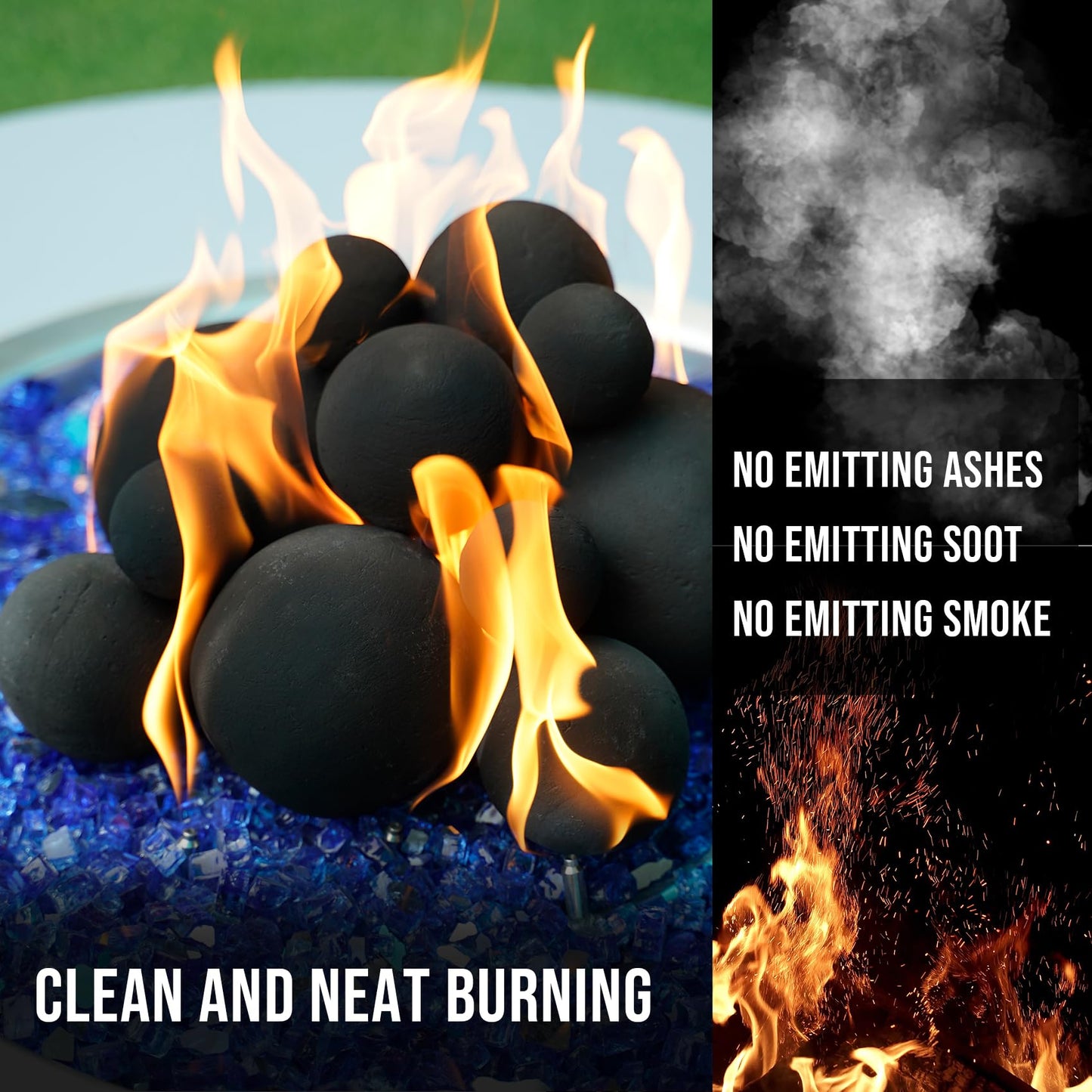 Skyflame 12PCS Ceramic Fireplace Balls, Mixed of 4 Sizes Fire Pit Balls Set for Indoor and Outdoor Fire Tables or Fireplaces Accessory, Black