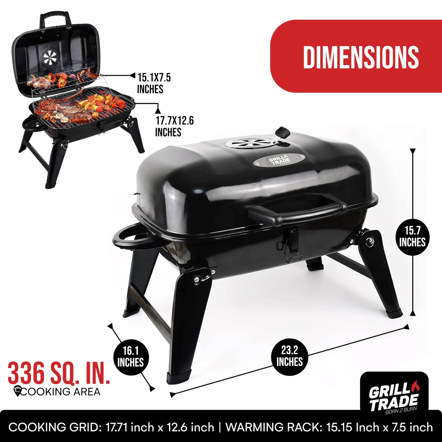 Grill Trade Portable Charcoal Grill - Mini BBQ Grill - Small Table Top Charcoal Grill for Camping, Outdoor Cooking - Foldable Camping Grill for Picnics, Tailgating and Backyard Grilling