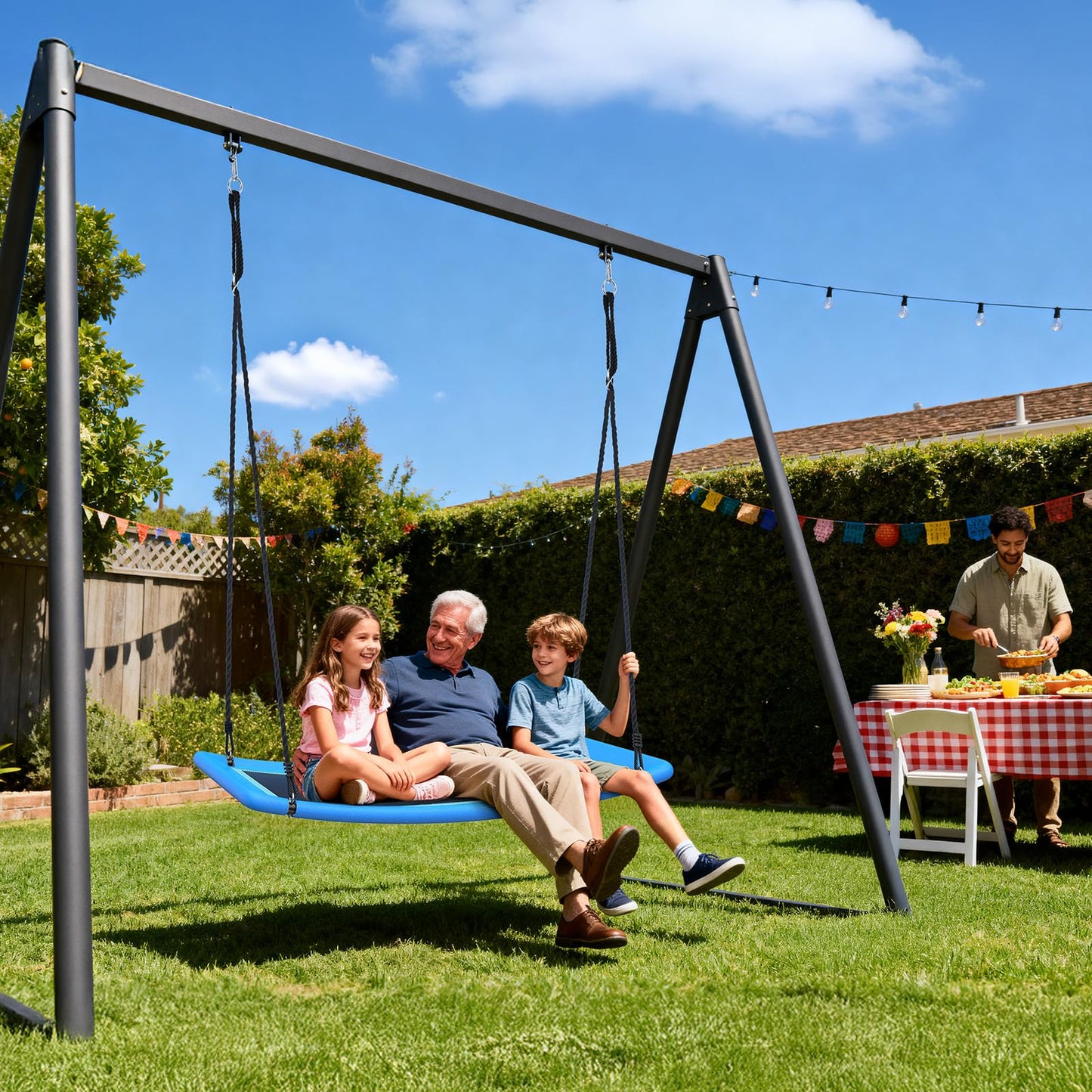 Trekassy 700lb Giant 60" Skycurve Platform Tree Swing for Kids and Adults with 2 Hanging Straps-Blue (Patented)