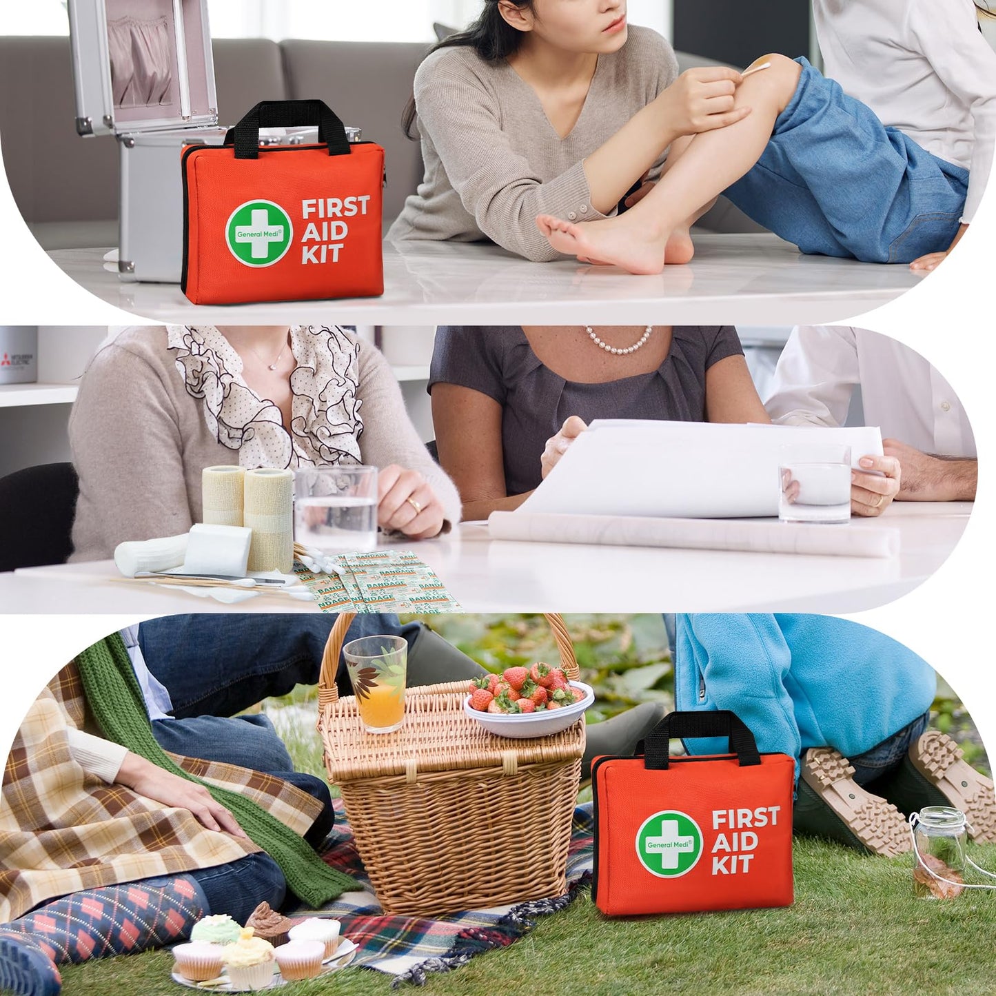 General Medi First Aid Kit, 250 Piece Small First Aid Kit - Includes Emergency Foil Blanket, Instant Cold Pack,Scissors for Travel, Home, Office, Vehicle, Camping, Workplace & Outdoor