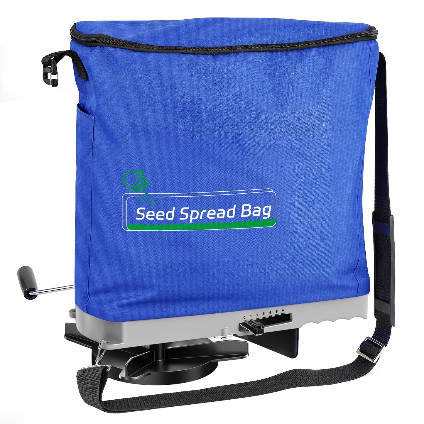 Zipcase 25lb Bag Seed Spreader with Waterproof Bag, Rare Baffle and Accurate Gears, Handheld Grass Seed Spreaders for Lawns, Blue