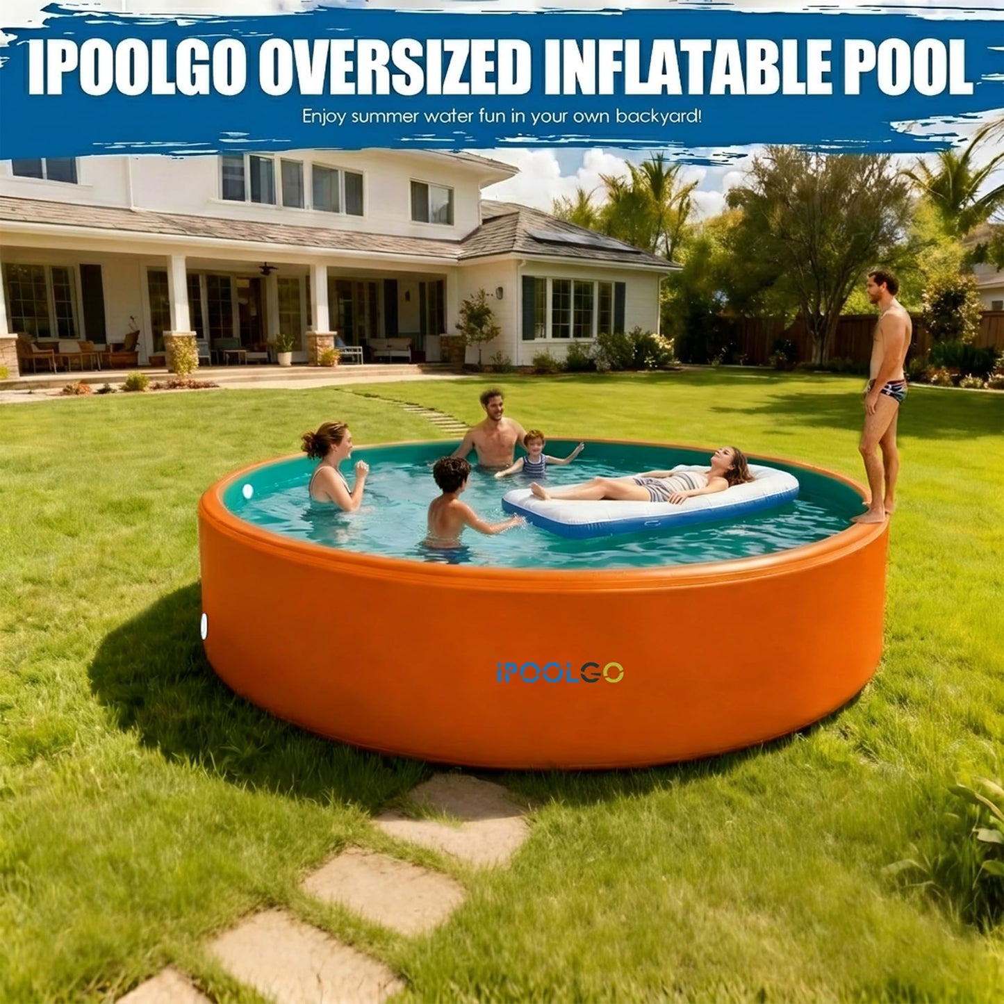 IPOOLGO ‌Extra Large Inflatable Pool, 10.2ft X 48in Extra Large and Thickened Family Inflatable Pool, Suitable for Summer Outdoor Water Party Use.Inflatable Pump and Sand Filter Pump Not Included.