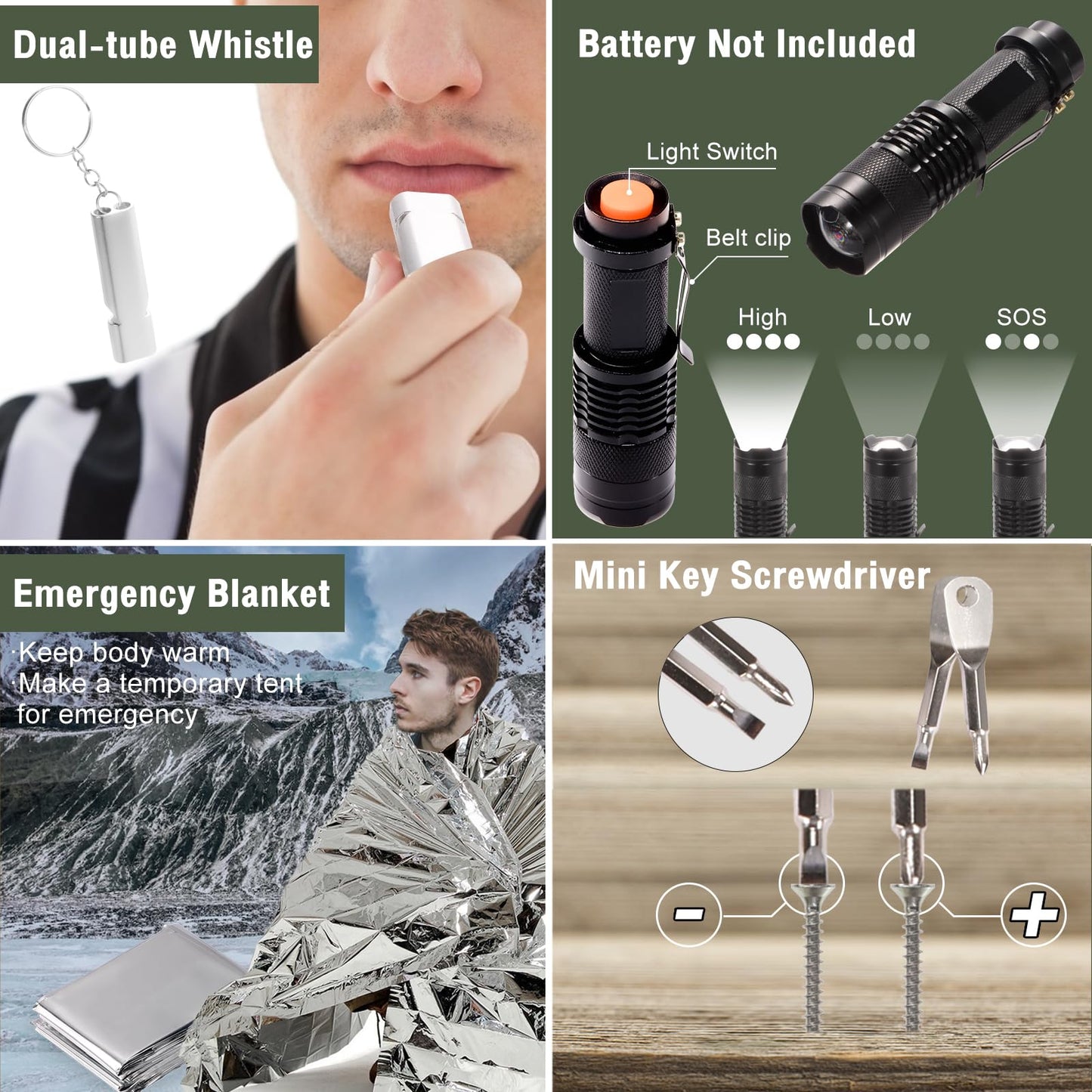 Gifts for Men, Teen Boy, Dad, Husband, Boyfriend, Brother. 20-in-1 Adventure Survival Kits - Camping Hiking Essential Gear and Wilderness Adventures Disaster Prepasredness Kit