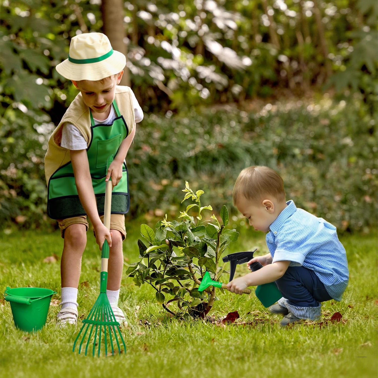 Aka Supaku Kids Gardening Tools Set,15Pcs Wheelbarrow Set for Kids with Shovel, Rake, Watering Can Outdoor Backyard Farm Digging Toys, Halloween Christmas Birthday Gifts for Boys Girls