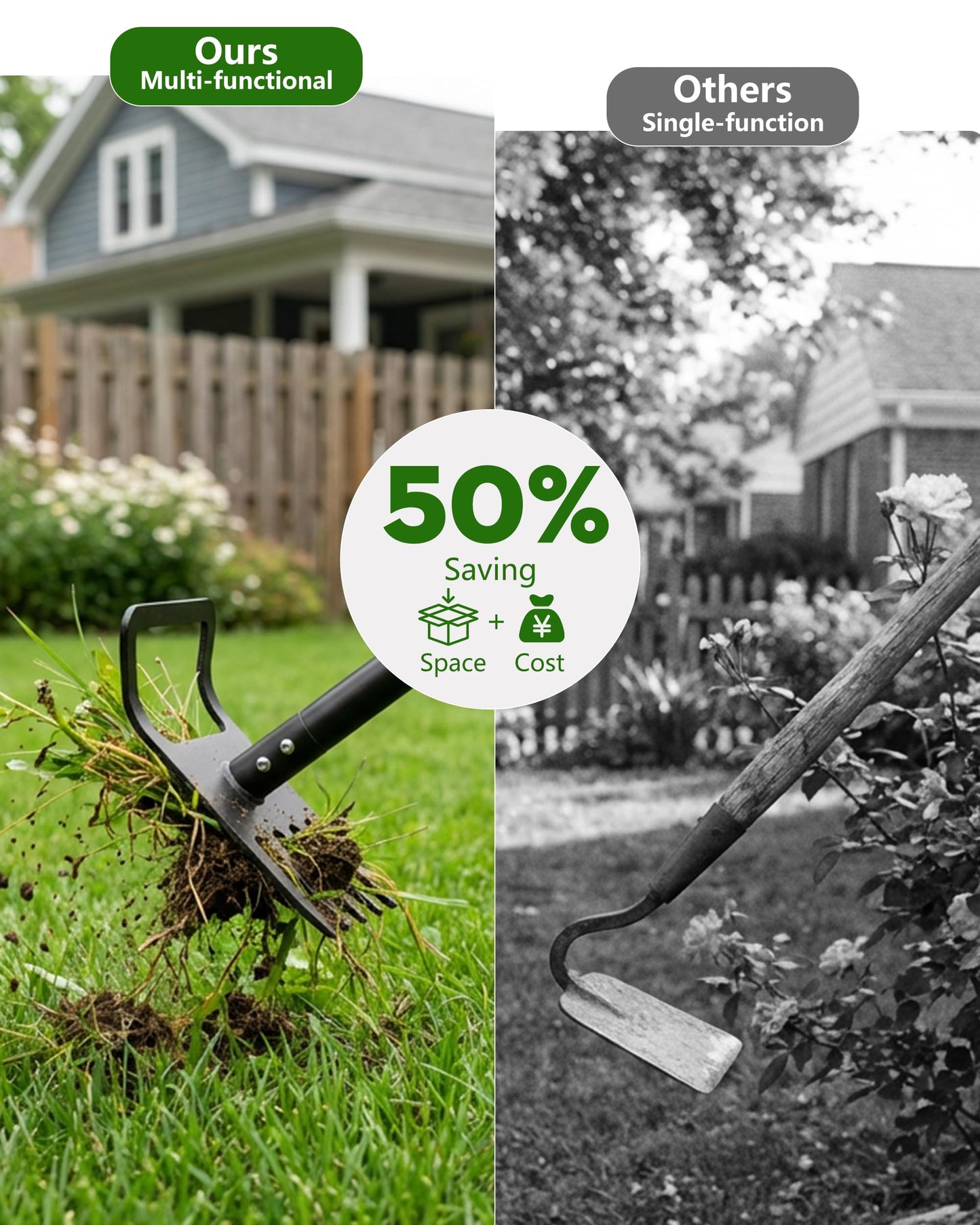 Garden Hoe, 2-in-1 Garden Hoe, 60" Adjustable Handle, Sharp Blade, Efficient Weeding & Tilling Tool for Gardening
