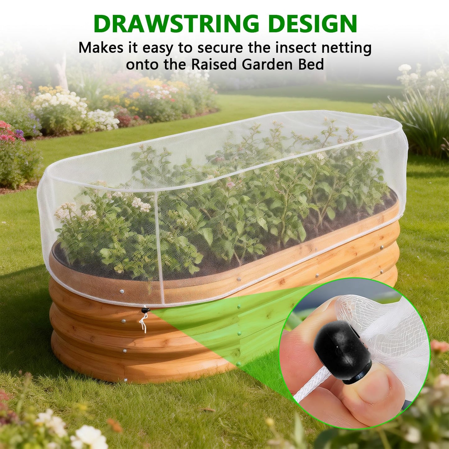 2 PCS Garden Netting for Raised Beds 2x4 Fine Mesh Raised Beds Garden Bug Netting Pest Barrier Screen with Drawstring for Plants to Keep Small Animals Pest Out Protect for Vegetables (2x4 FT)