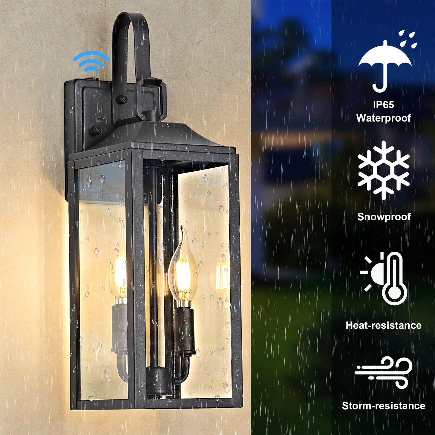 OKELI 17.6" Dusk to Dawn Outdoor Lighting, 2-Light Black Wall Lantern for Porch Outside Wall Sconces with Tempered Glass Shade, Anti-Rust Wall Lights Outside Light for Garage, Foyer