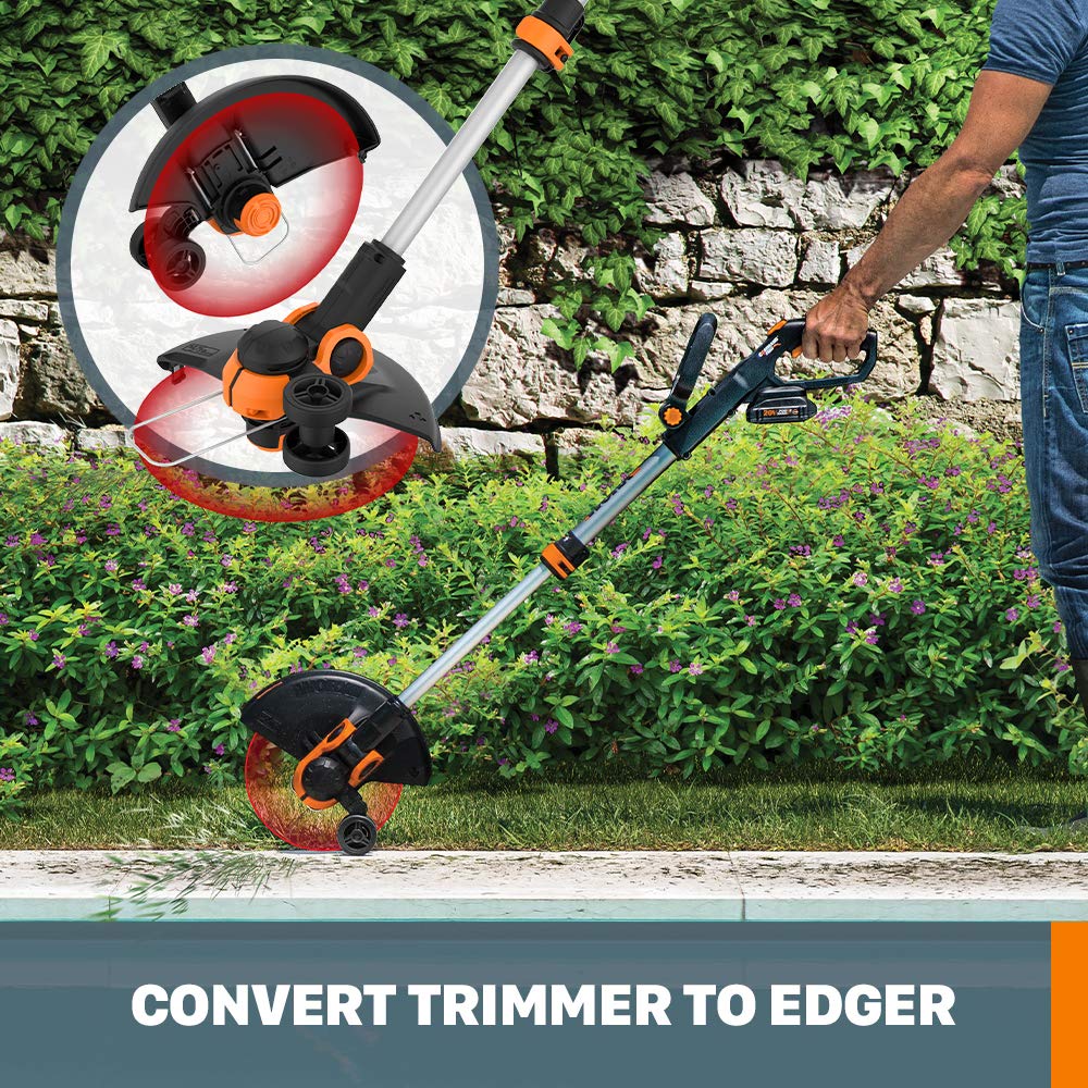 WORX Cordless String Trimmer & Lawn Edger, 12'' Electric Weed Wacker with 5.5 LBS, 20V Weed Eater with 90° Pivoting Head, 2 Batteries & Charger Included, WG163