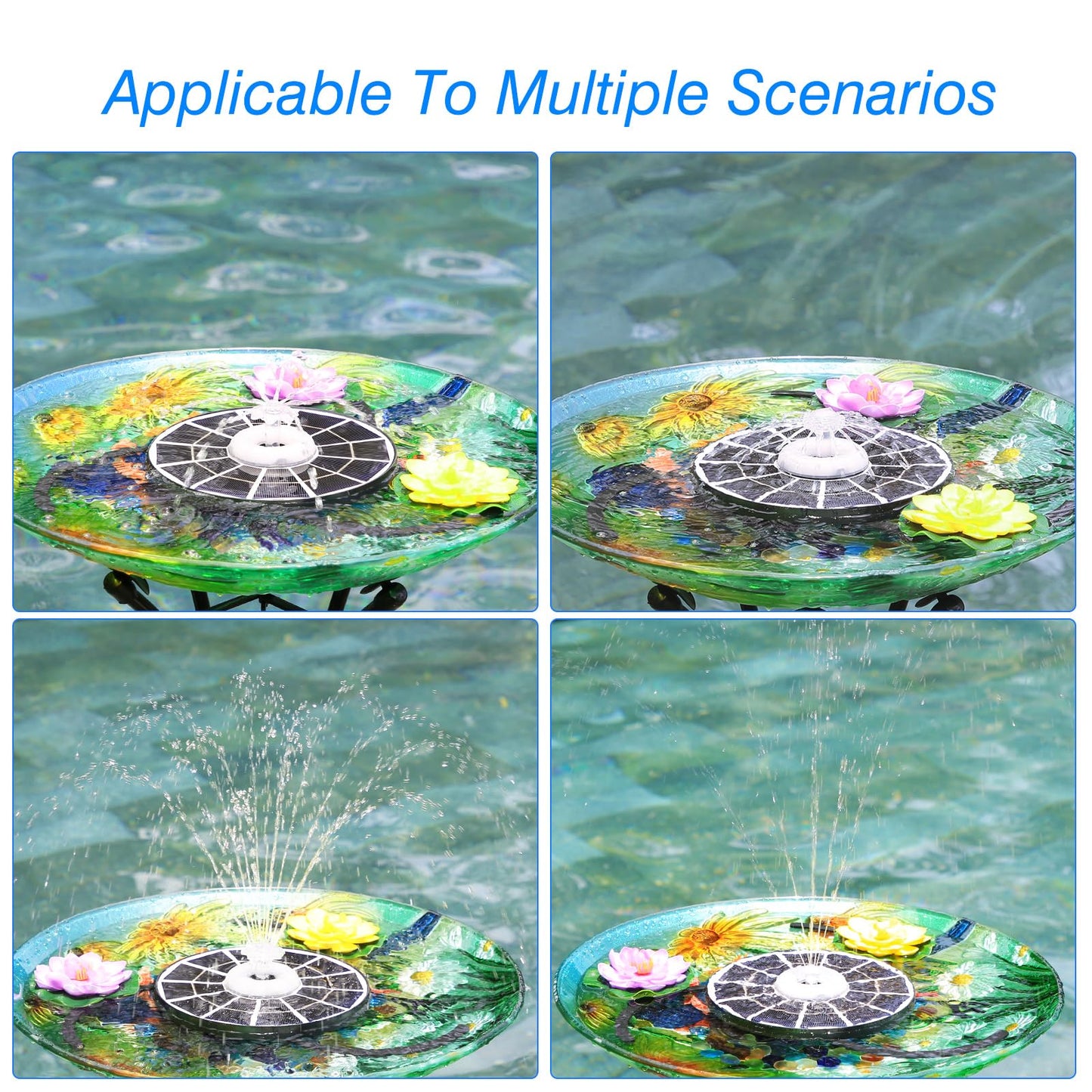 AISITIN 4W Solar Fountain with Lights, Chargeable Solar Bird Bath Fountains Built-in 2200mAh Battery, 2026 Upgrade Glass Panel Solar Water Pump for Bird Bath, Garden, Pond, Pool, Fish Tank, Aquarium