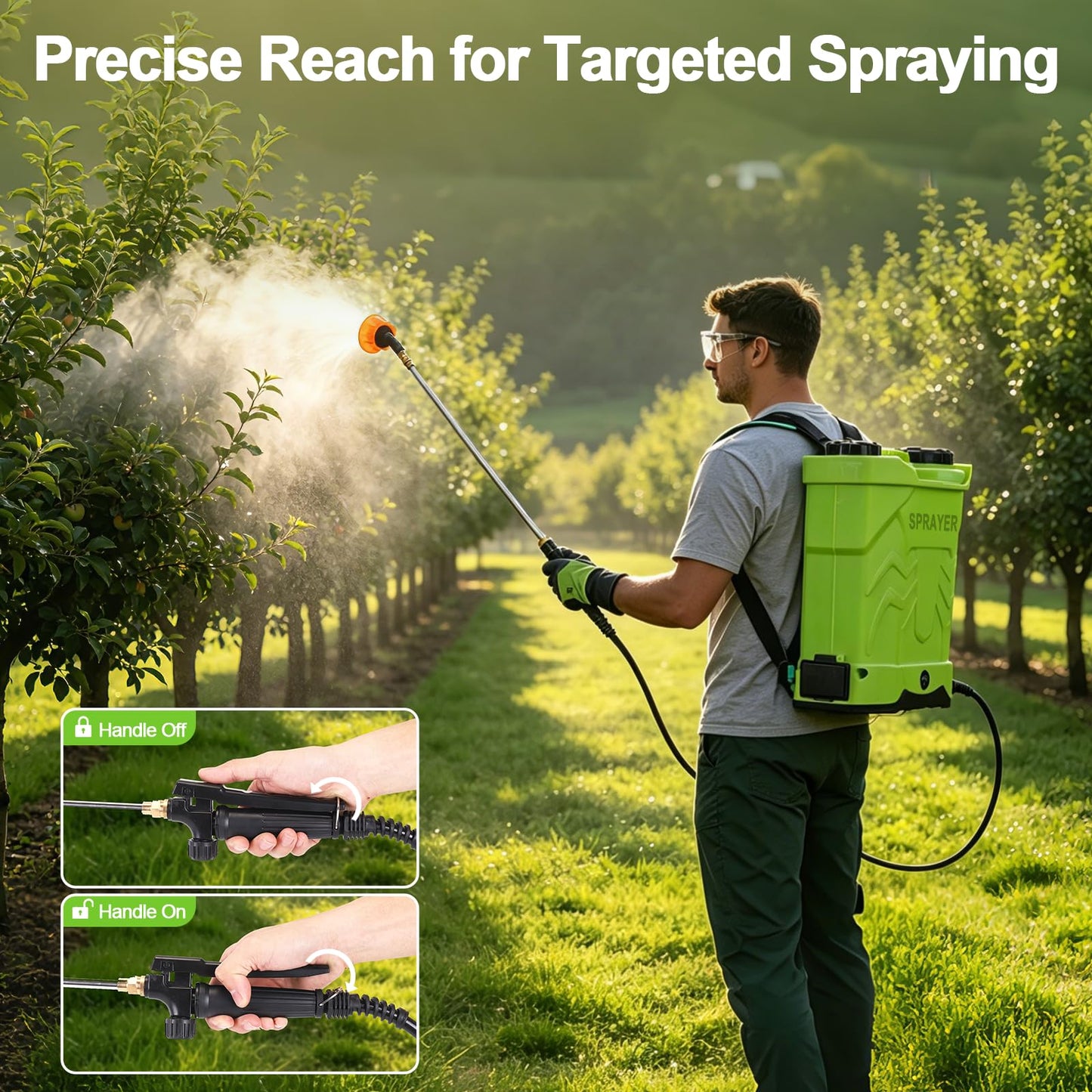 Battery Powered Backpack Sprayer 5.3 Gallon,Electric Garden Sprayer with 100 PSI Adjustable Pressure, Rechargeable 21V 2.6Ah Battery,8 Nozzles (Includes Telescopic Wand) for Lawn,Yard,Garden